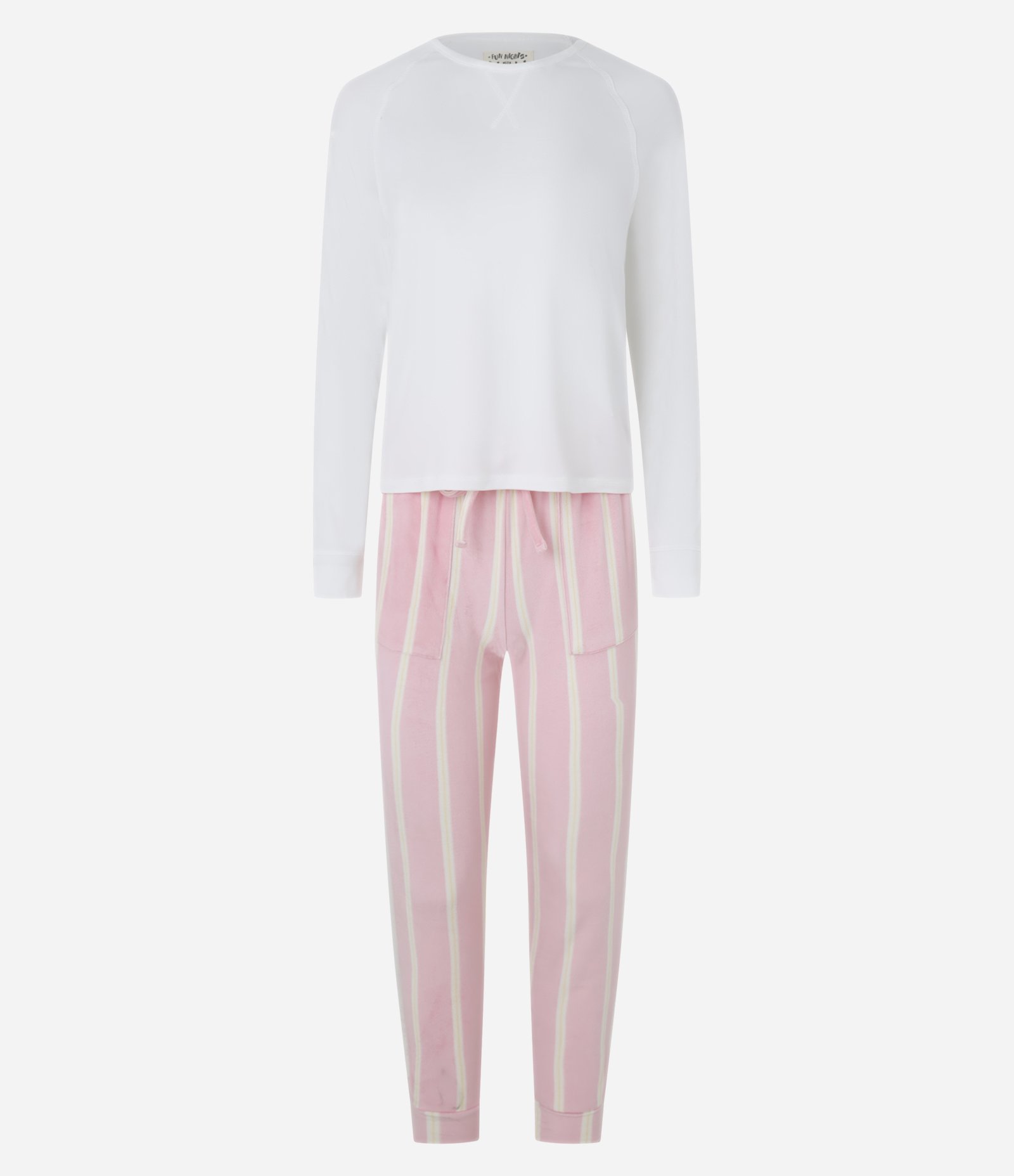 Pijama Longo em Plush com Estampa Listras Branco/ Rosa 4