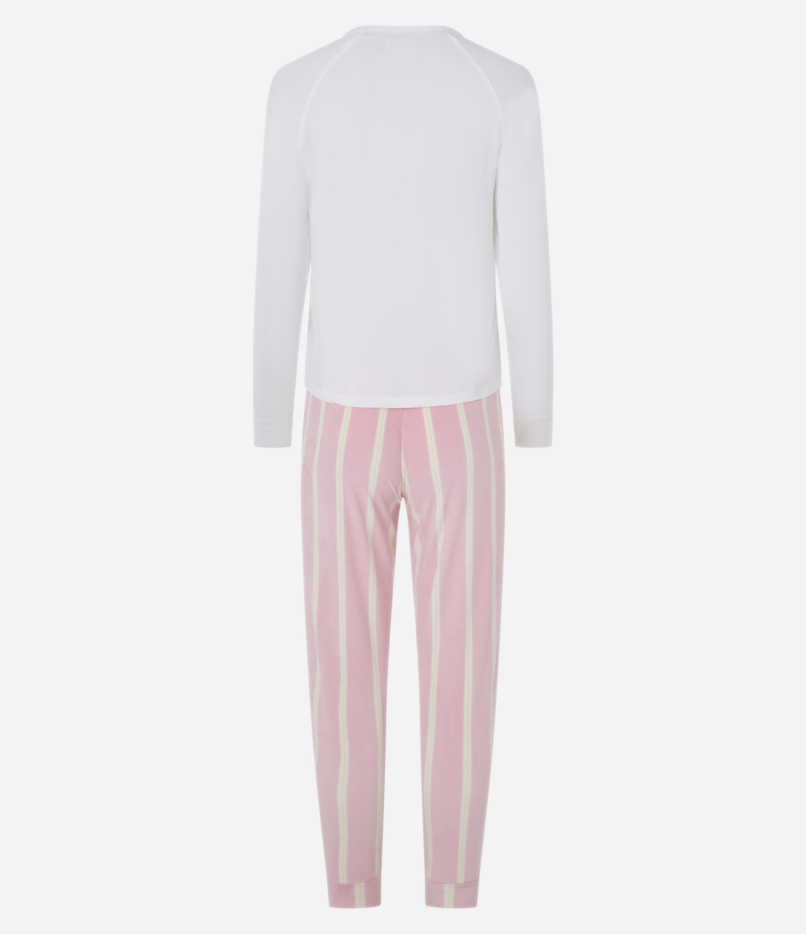 Pijama Longo em Plush com Estampa Listras Branco/ Rosa 5