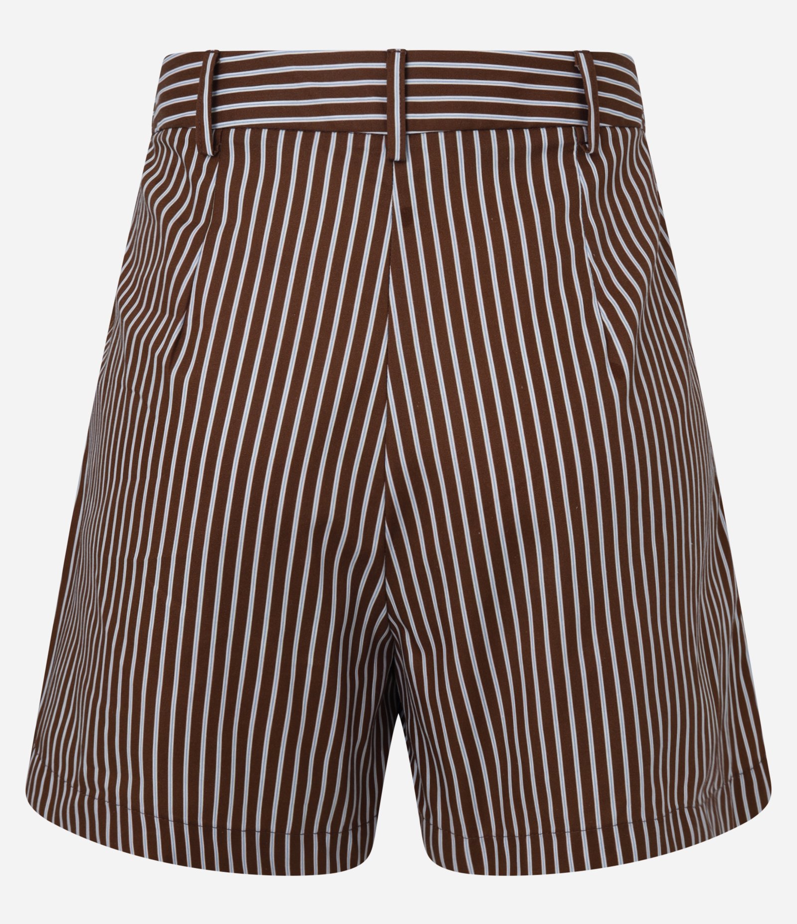 Short Cintura Alta em Tricoline Listrado com Fio Tinto Marrom 2