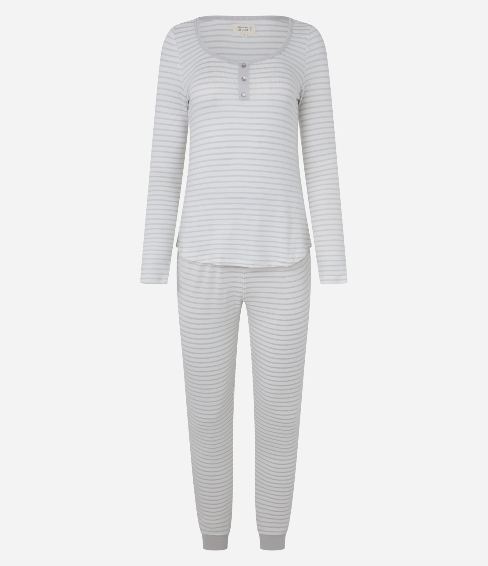 Pijama Longo em Tricô com Botões e Estampa Listrada Cinza 4