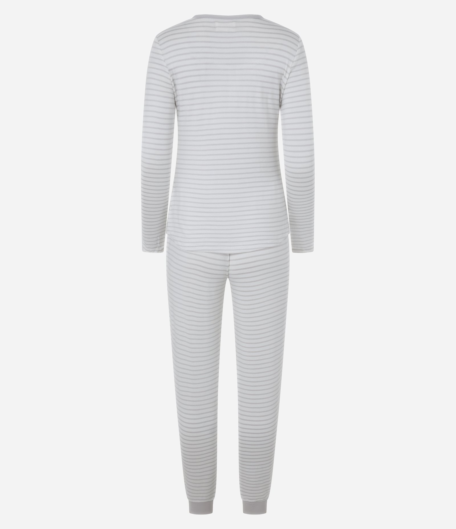 Pijama Longo em Tricô com Botões e Estampa Listrada Cinza 5