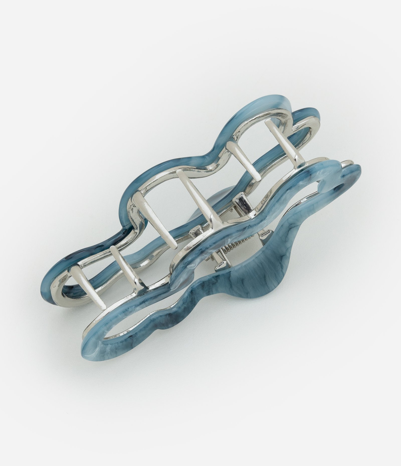 Piranha de Cabelo com Formato Orgânico Vazado Marmorizado Azul 3