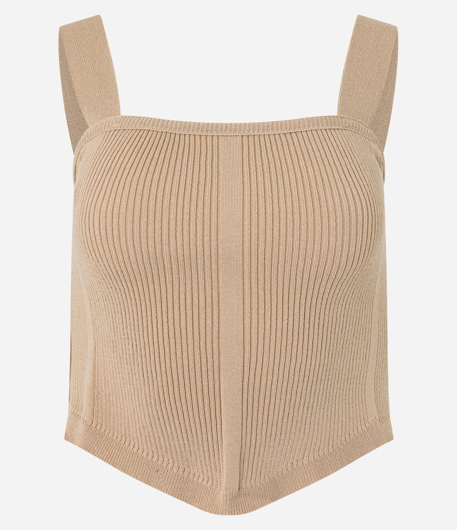 Blusa Corset em Tricô com Textura Canelada Bege 4