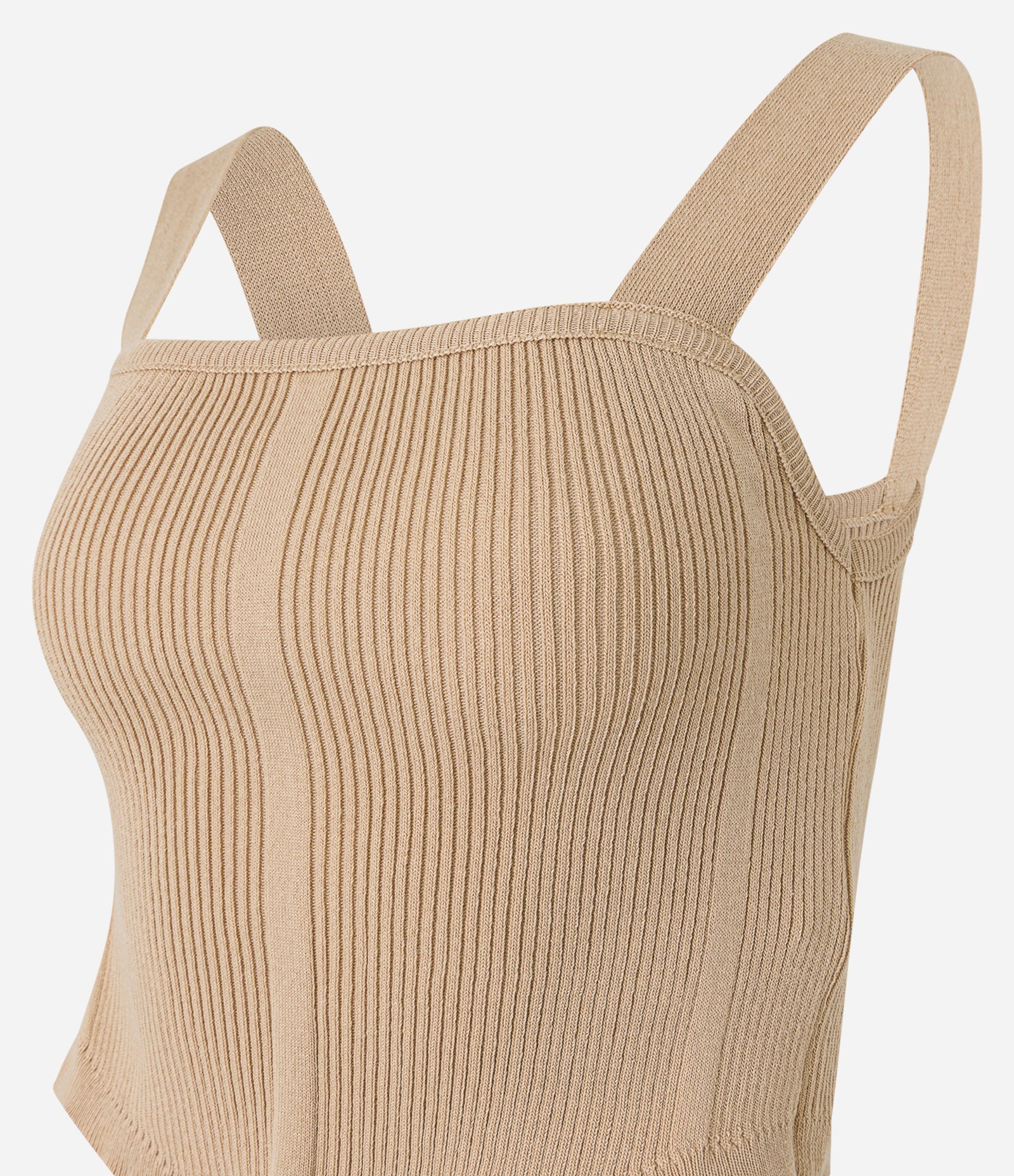 Blusa Corset em Tricô com Textura Canelada Bege 5