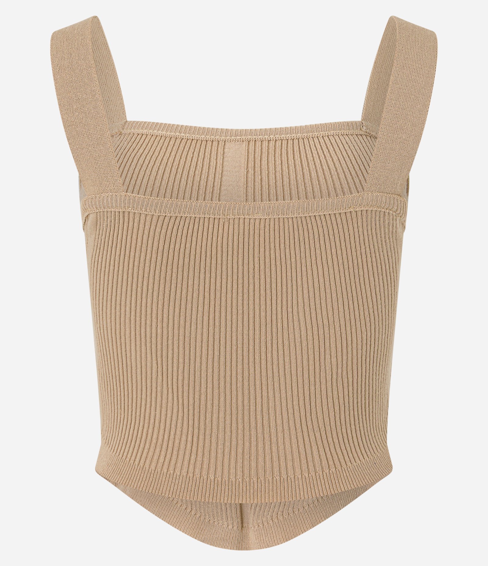 Blusa Corset em Tricô com Textura Canelada Bege 6