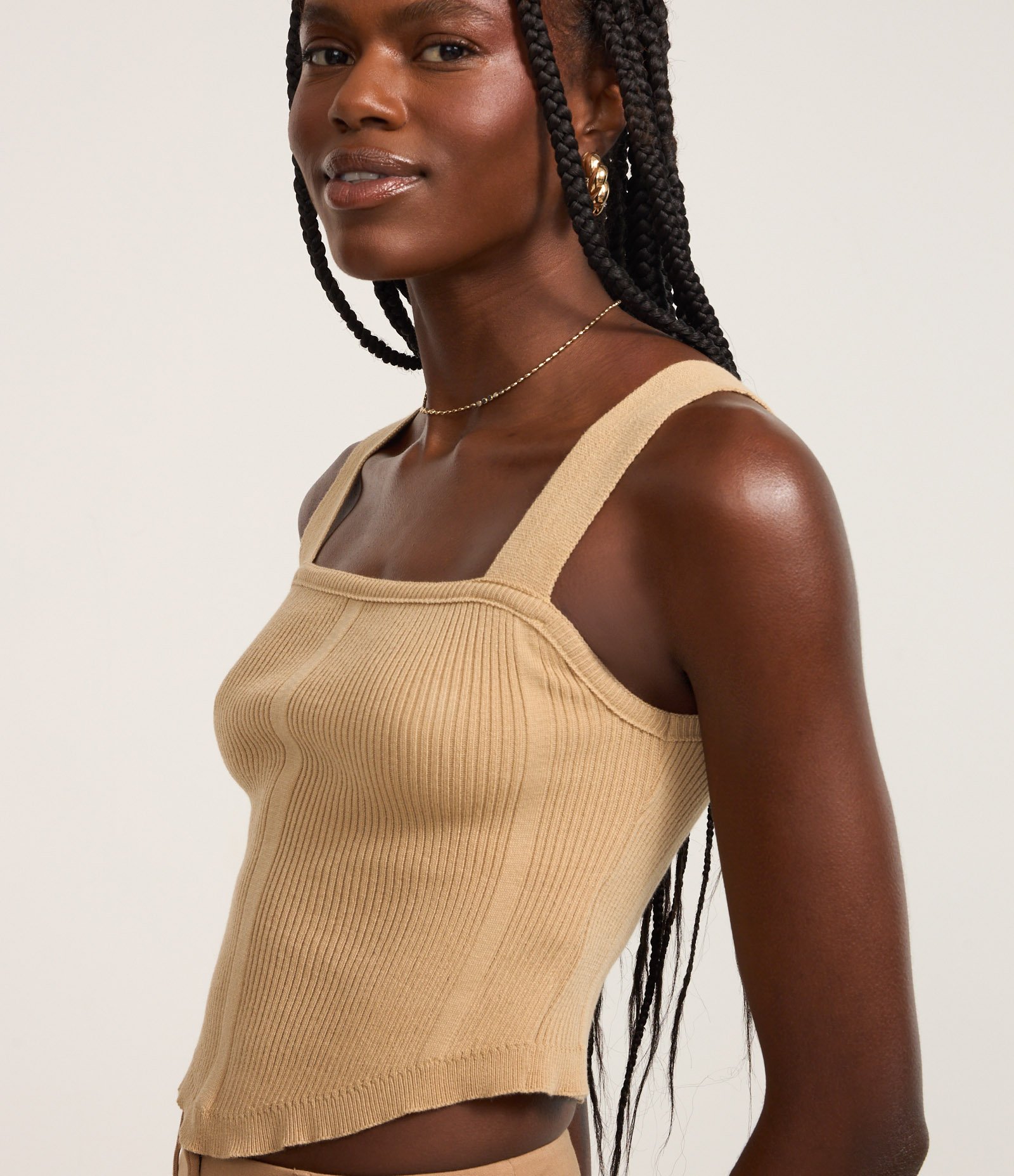 Blusa Corset em Tricô com Textura Canelada Bege 3