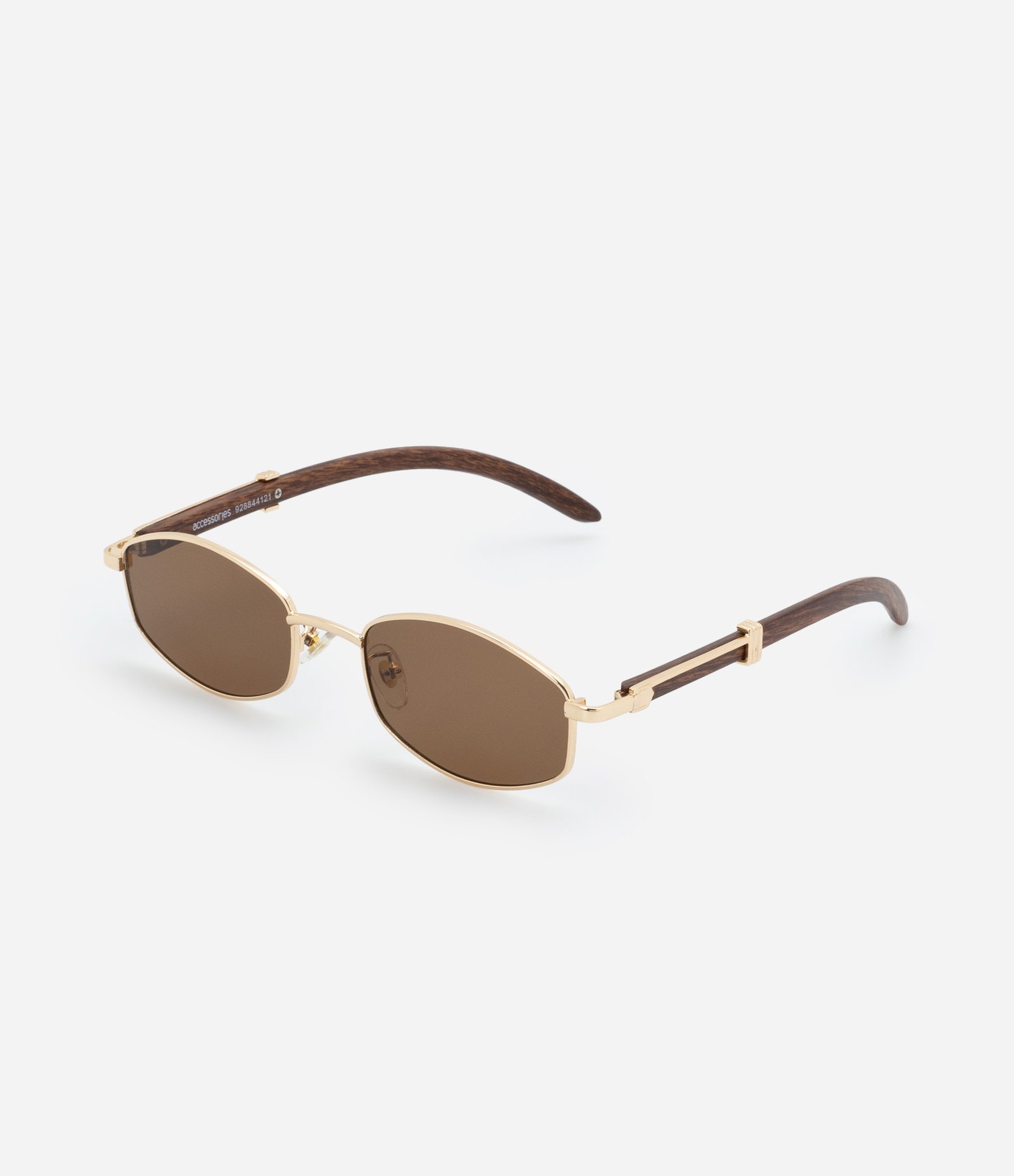 Óculos Redondo em Metal com Haste Detalhada em Madeira Dourado 1