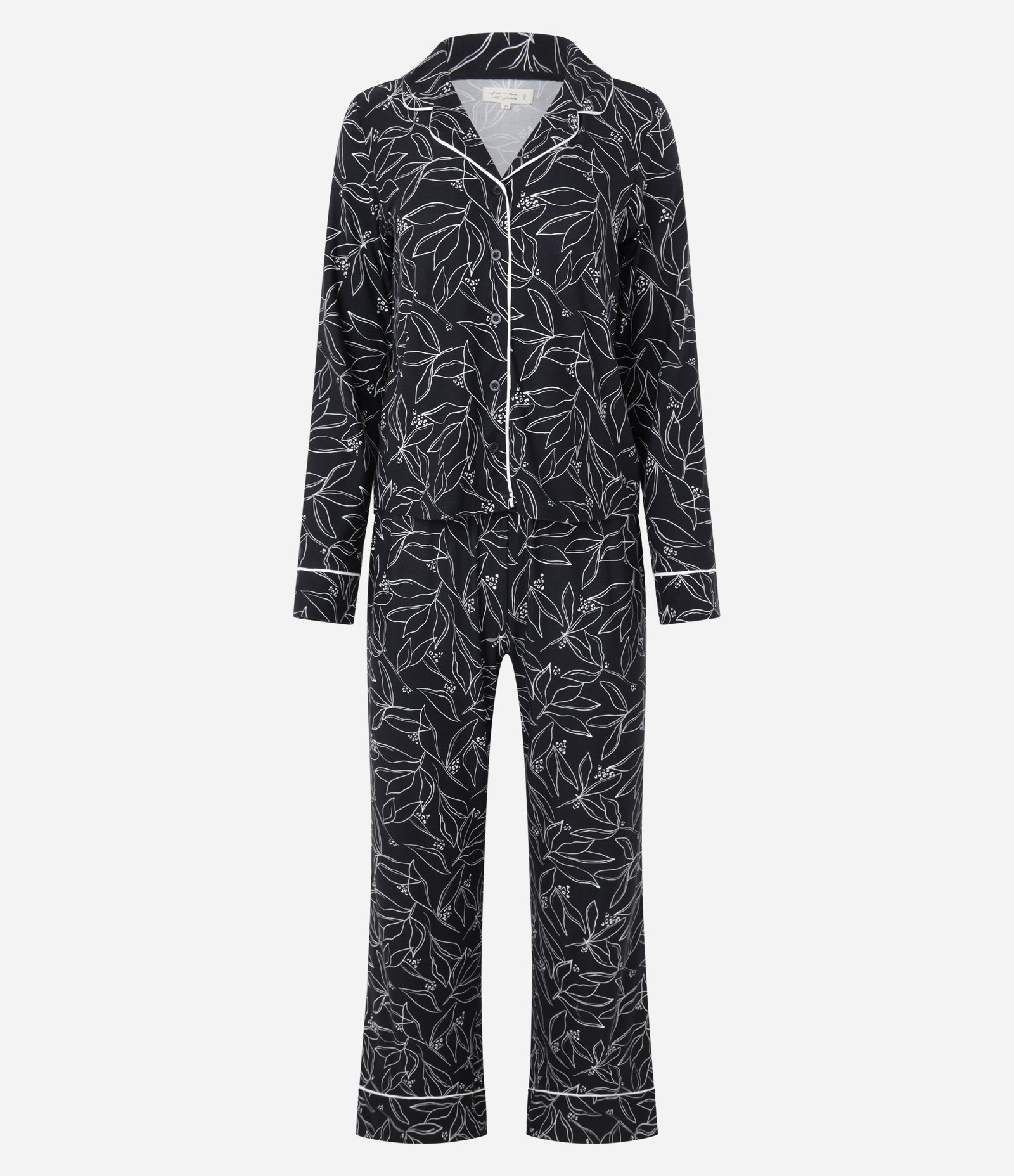 Pijama Americano Longo em Peach Touch Estampado de Folhagens Preto 4