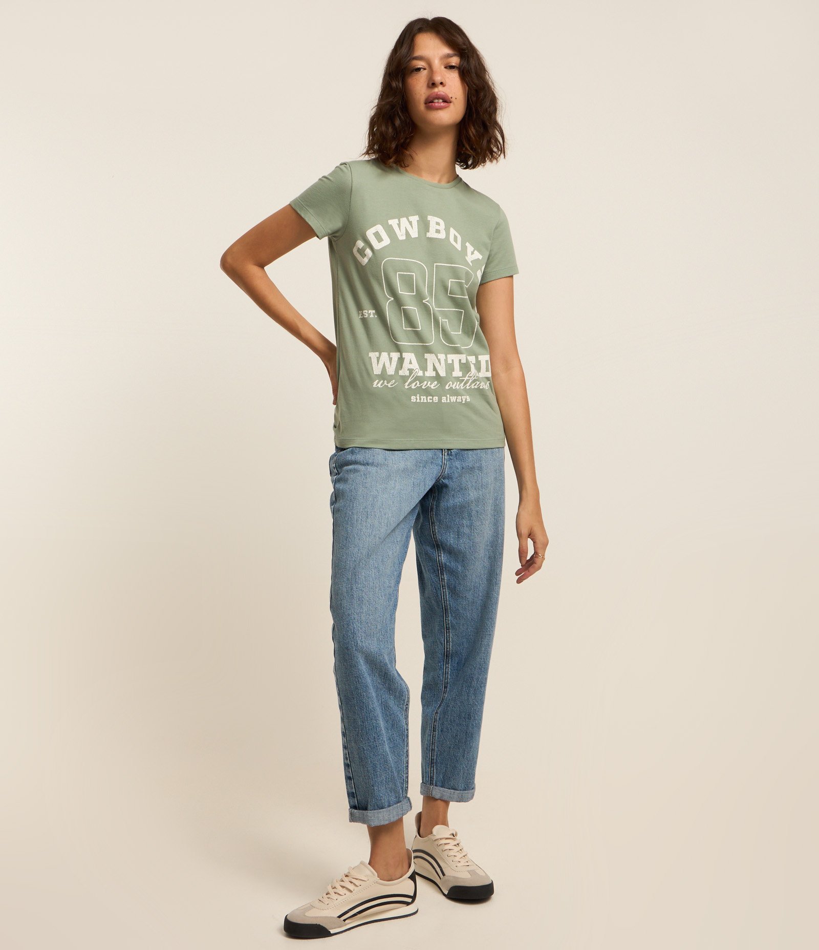 Camiseta Alongada em Algodão com Estampa Cowboy Verde 2
