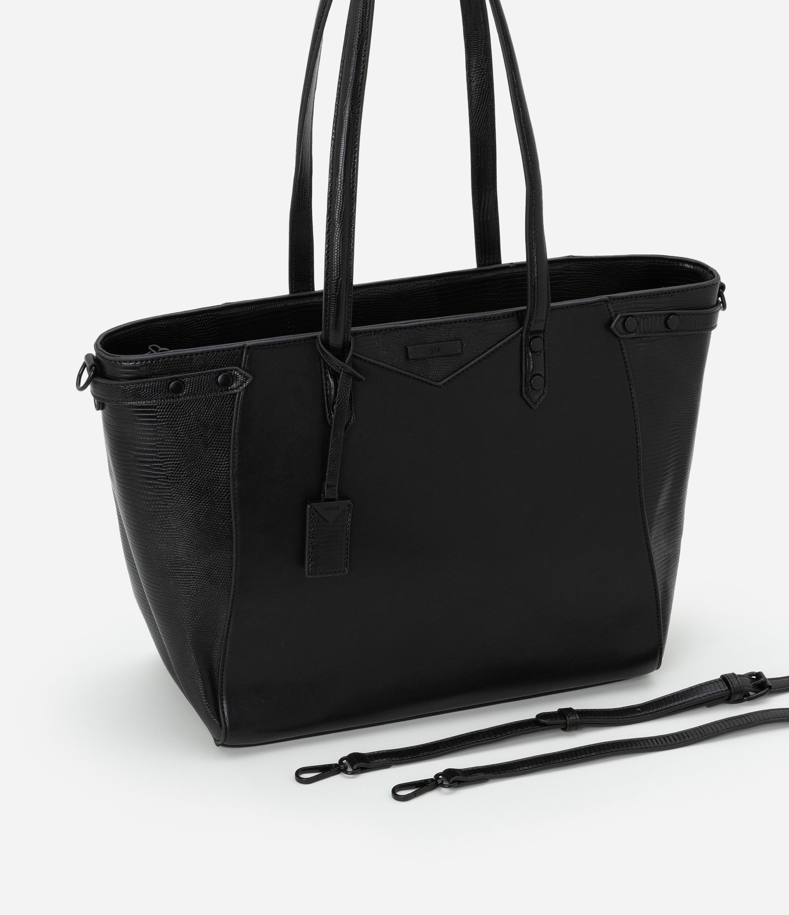 Bolsa Grande em PU com Dois Tamanhos de Alça e Fechamento em Zíper Preto 8