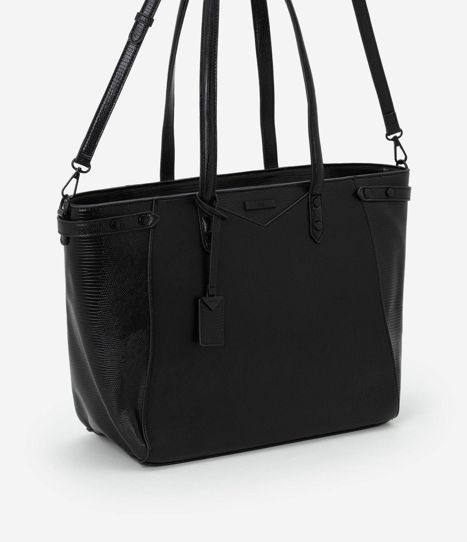 Bolsa Grande em PU com Dois Tamanhos de Alça e Fechamento em Zíper Preto 1