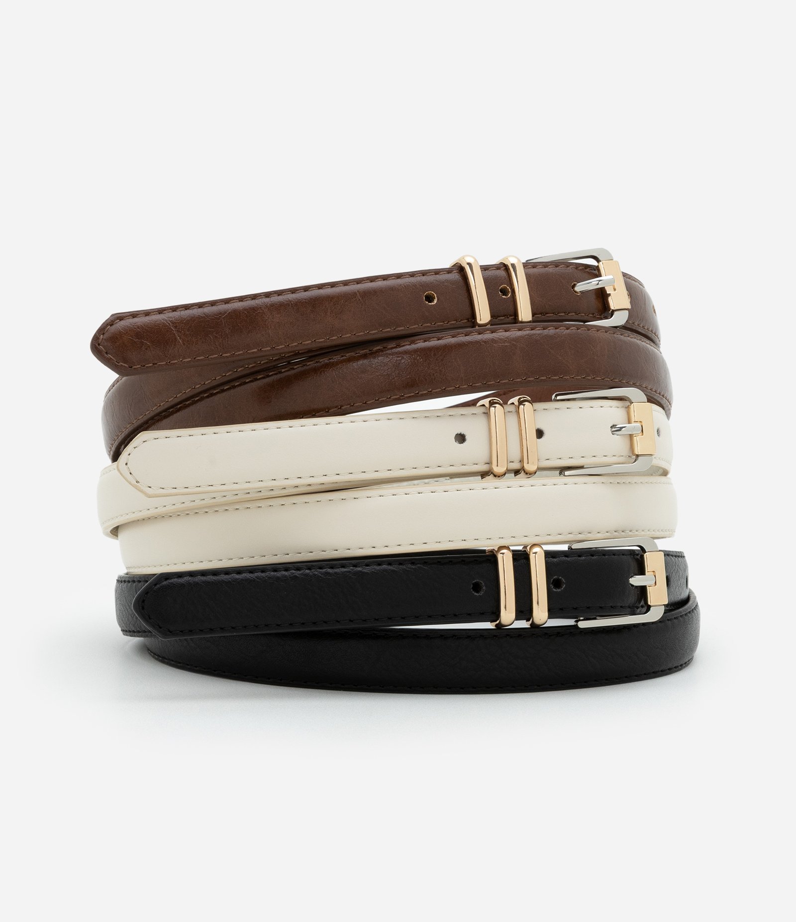 Kit 03 Cintos Médios Diversos Preto/Bege/Marrom 1