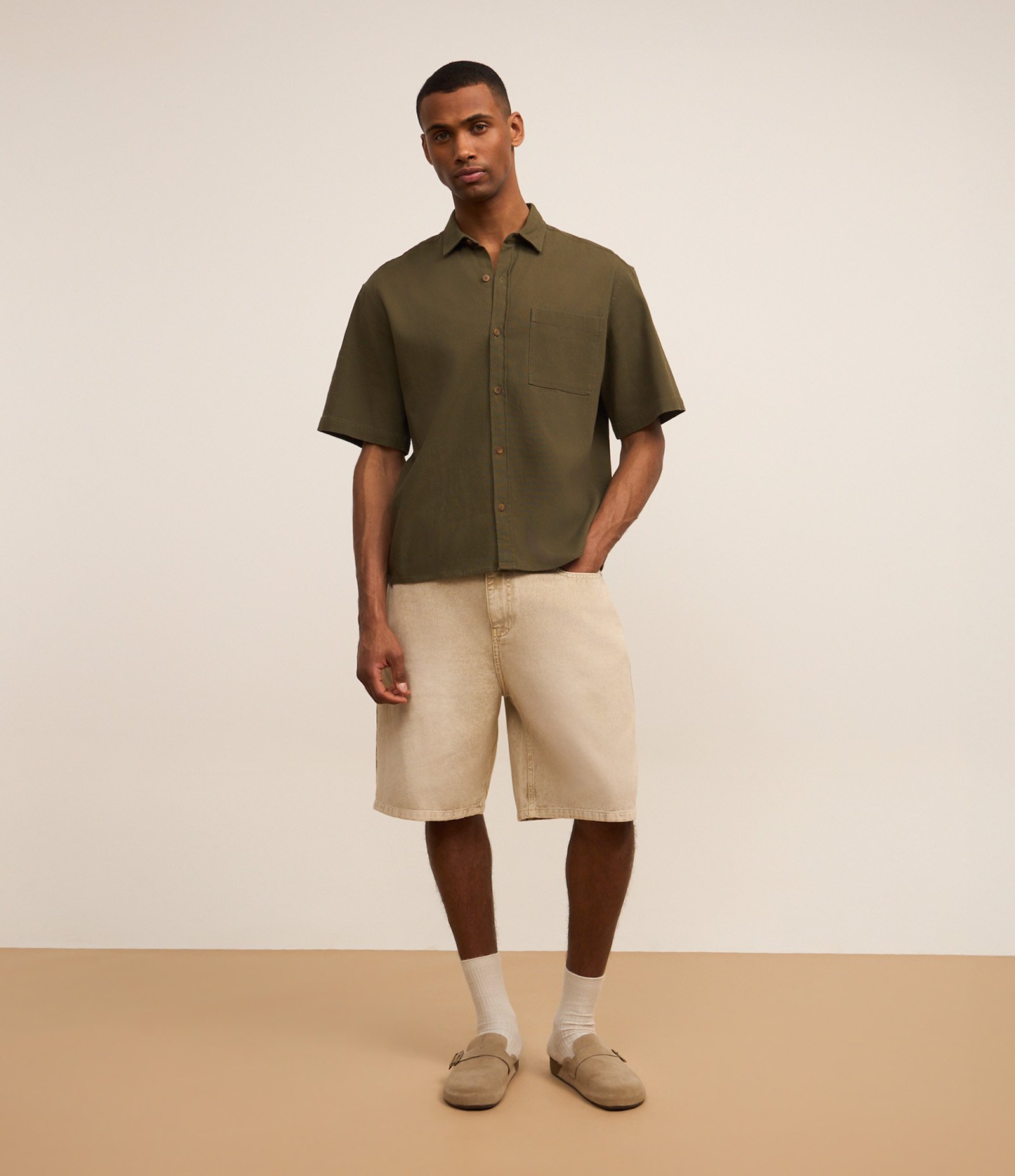 Camisa Boxy em Algodão com Bolso e Textura Verde 2