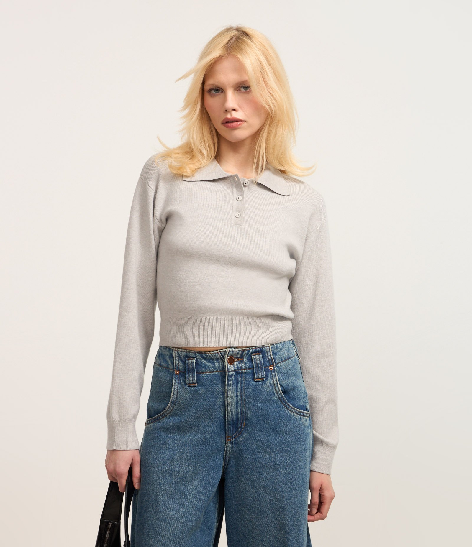 Suéter em Tricô com Gola Polo e Botões na Vista 1