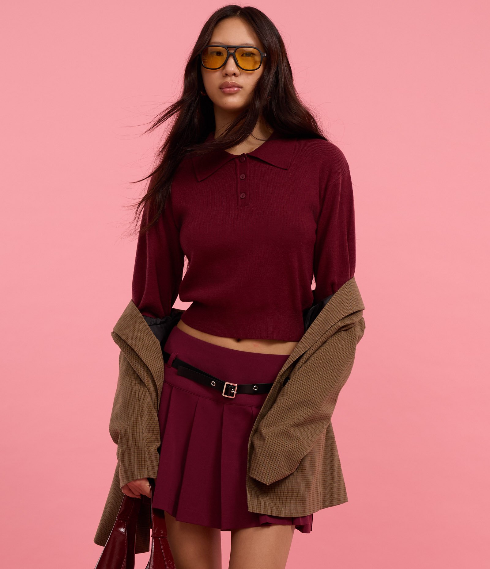 Suéter em Tricô com Gola Polo e Botões na Vista Vermelho 4