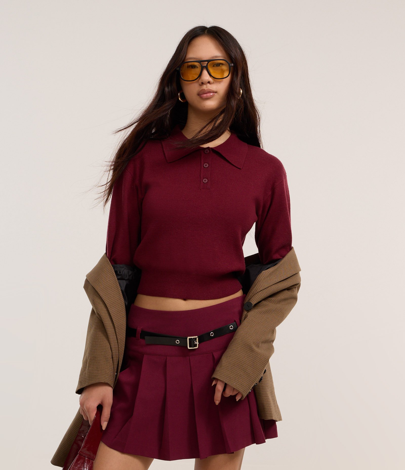 Suéter em Tricô com Gola Polo e Botões na Vista Vermelho 1