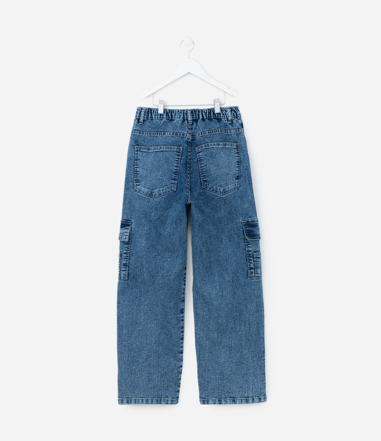 Calça Baggy Infantil em Jeans com Bolsos Cargo - Tam 7 a 14 Anos Azul 2
