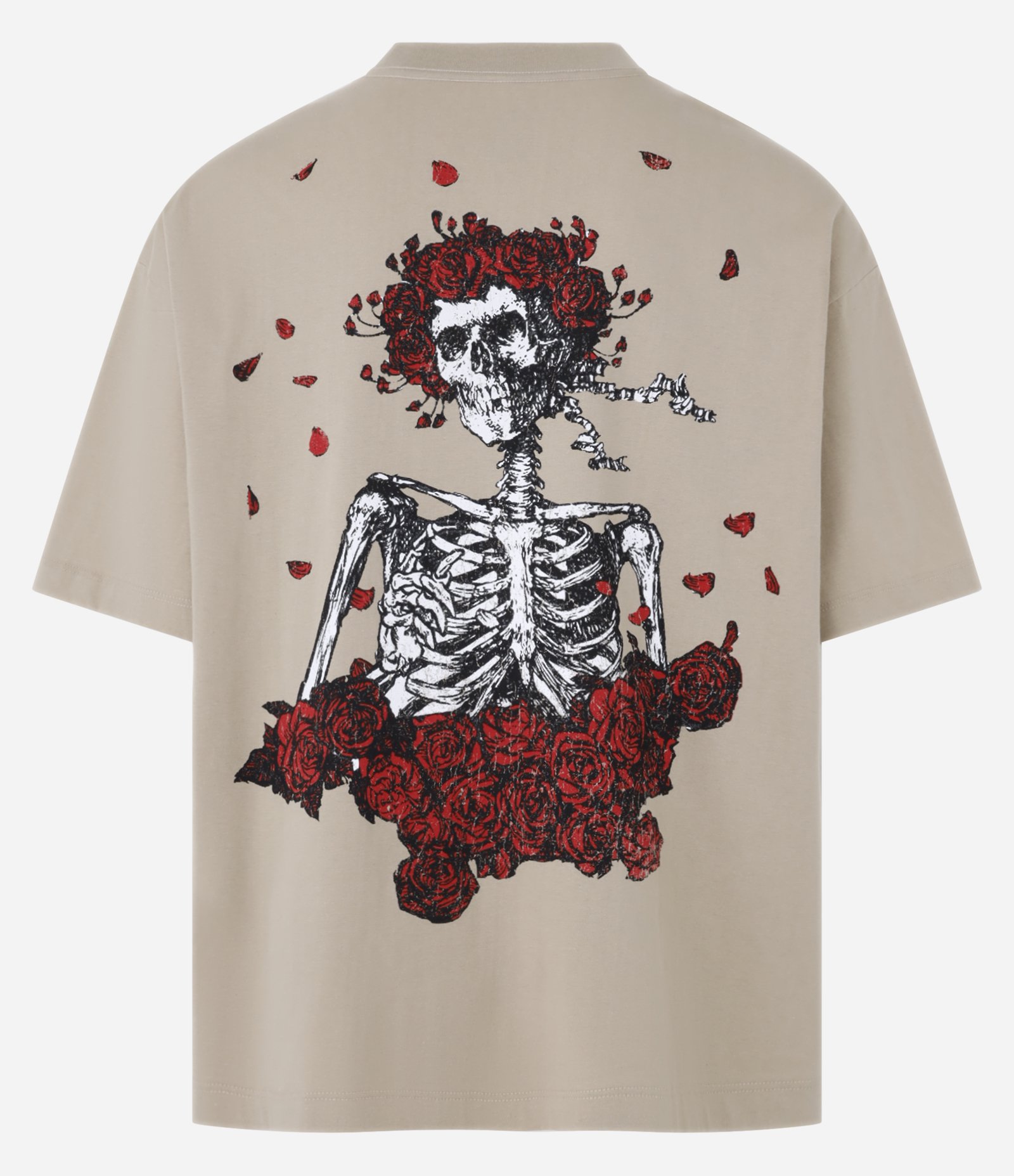 Camiseta Overboxy em Malhão com Estampa de Caveira com Rosas Bege 6