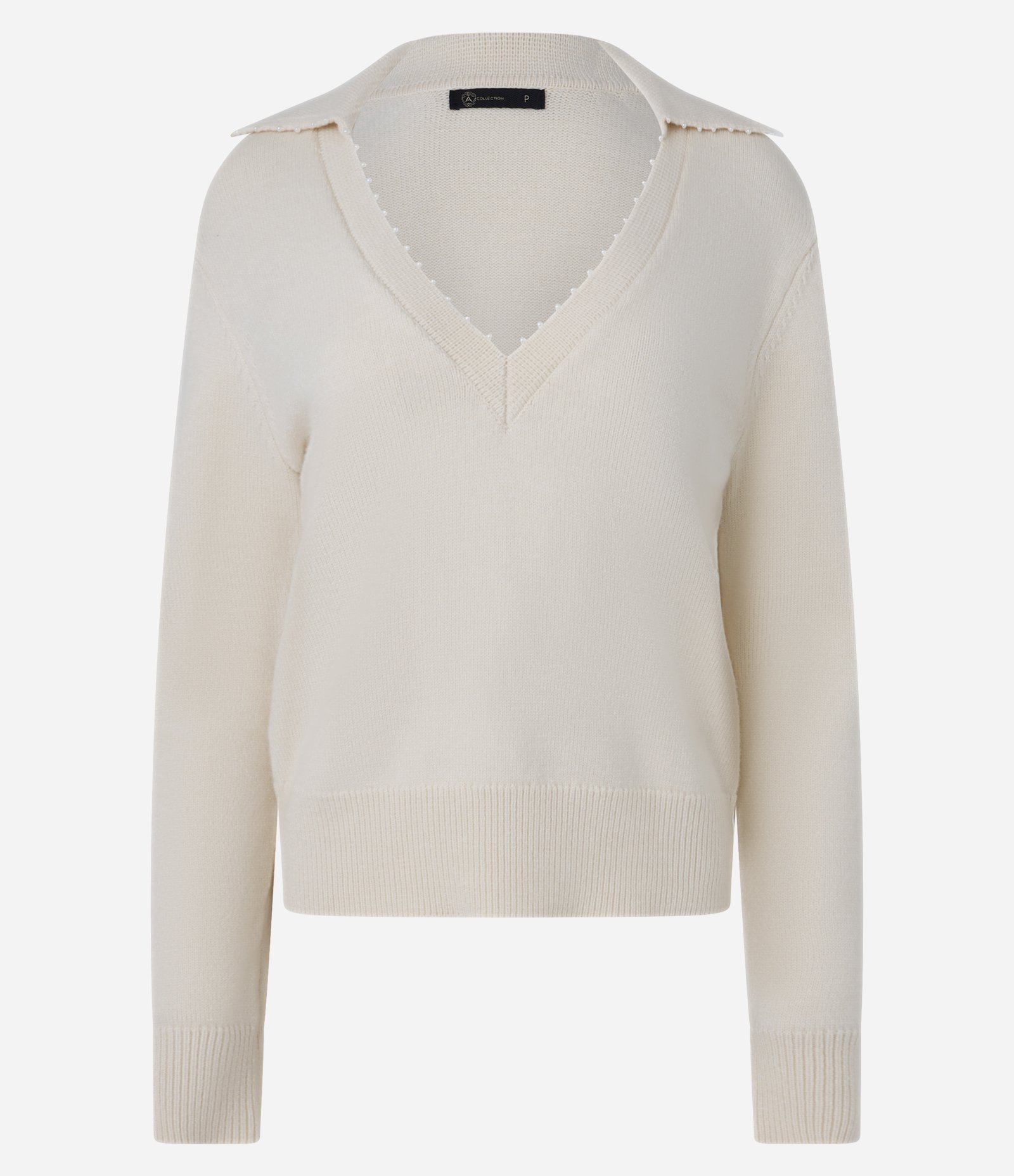 Suéter em Tricô com Pérolas na Gola Polo Bege 6