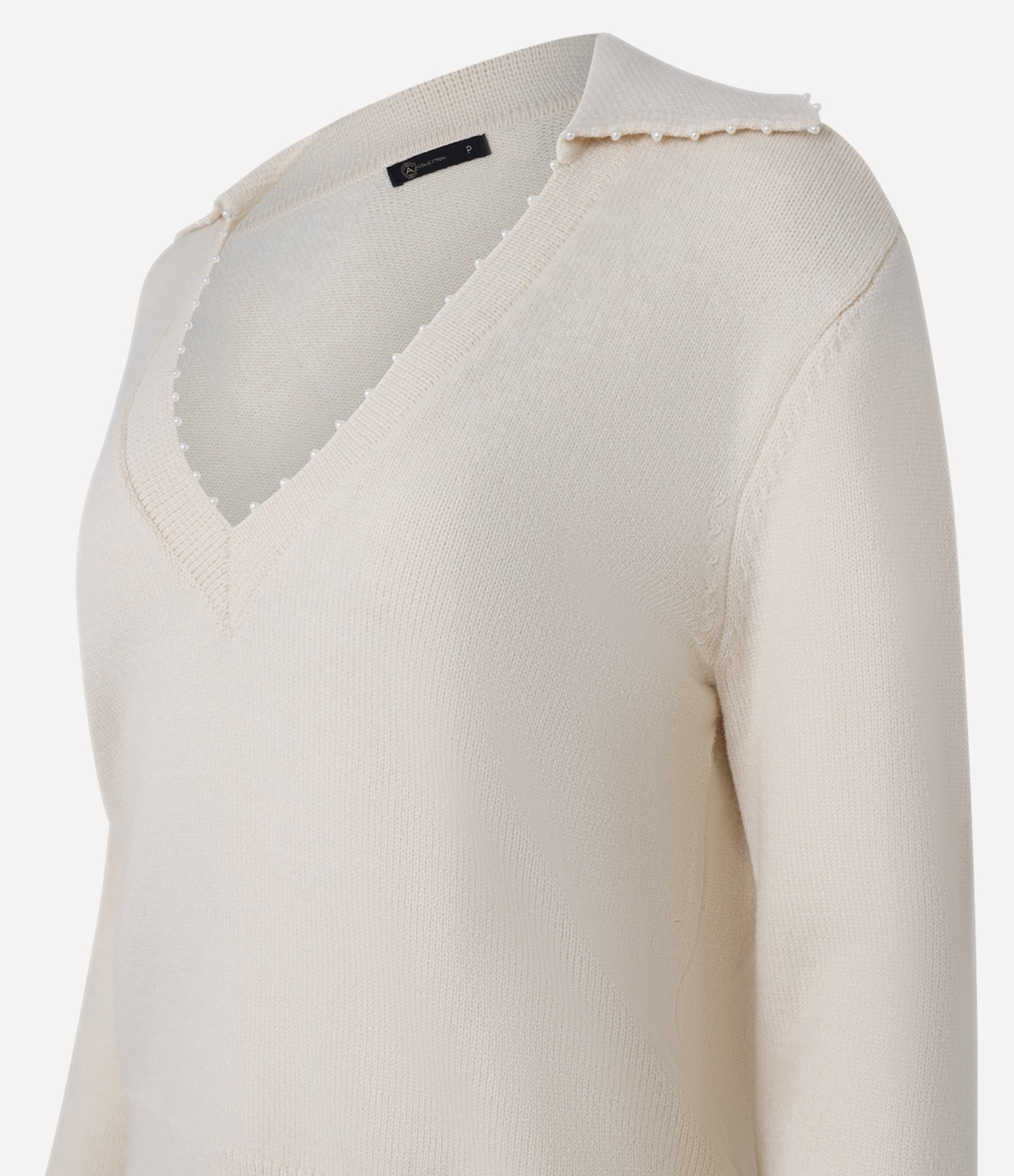 Suéter em Tricô com Pérolas na Gola Polo Bege 7