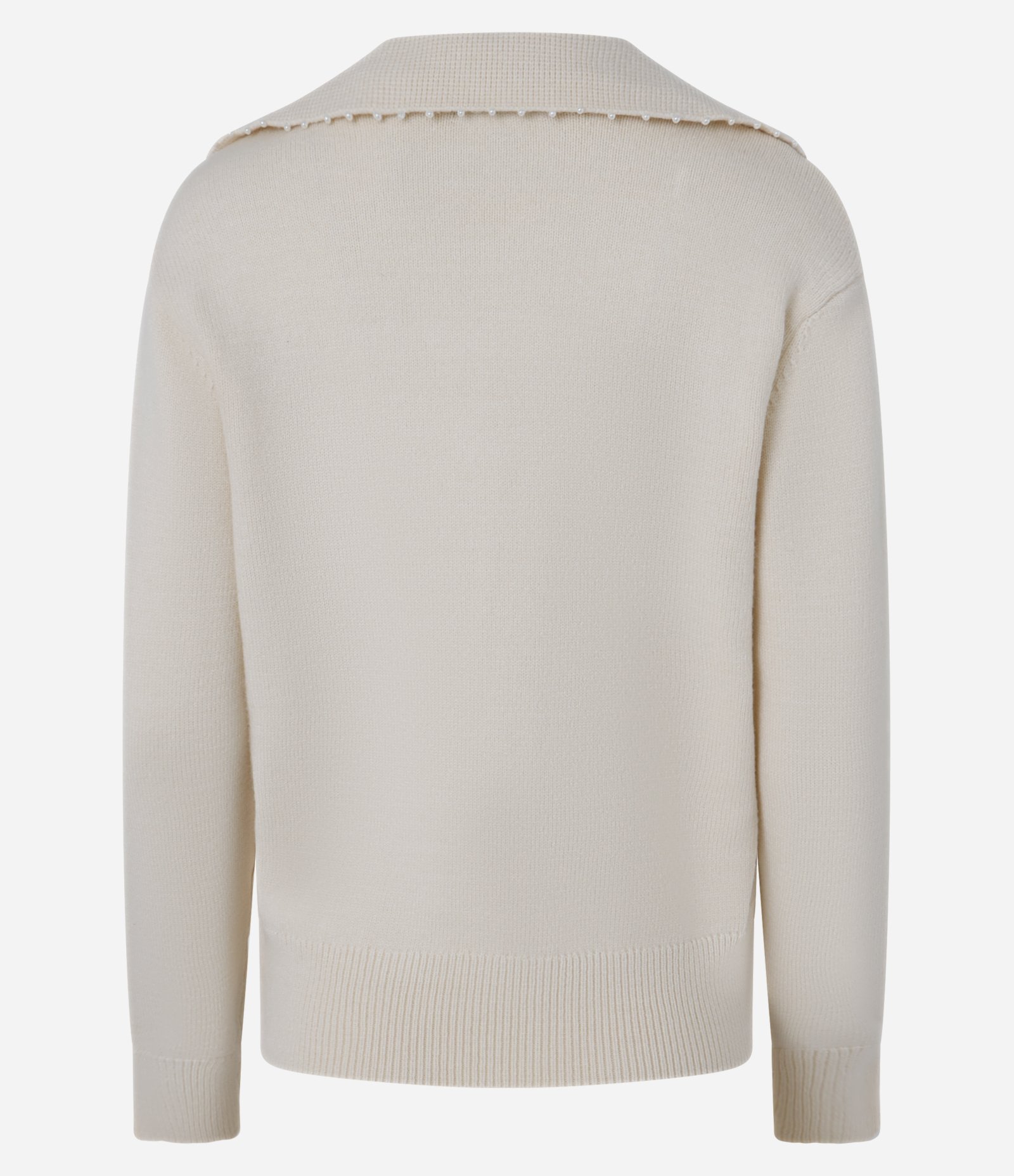 Suéter em Tricô com Pérolas na Gola Polo Bege 8