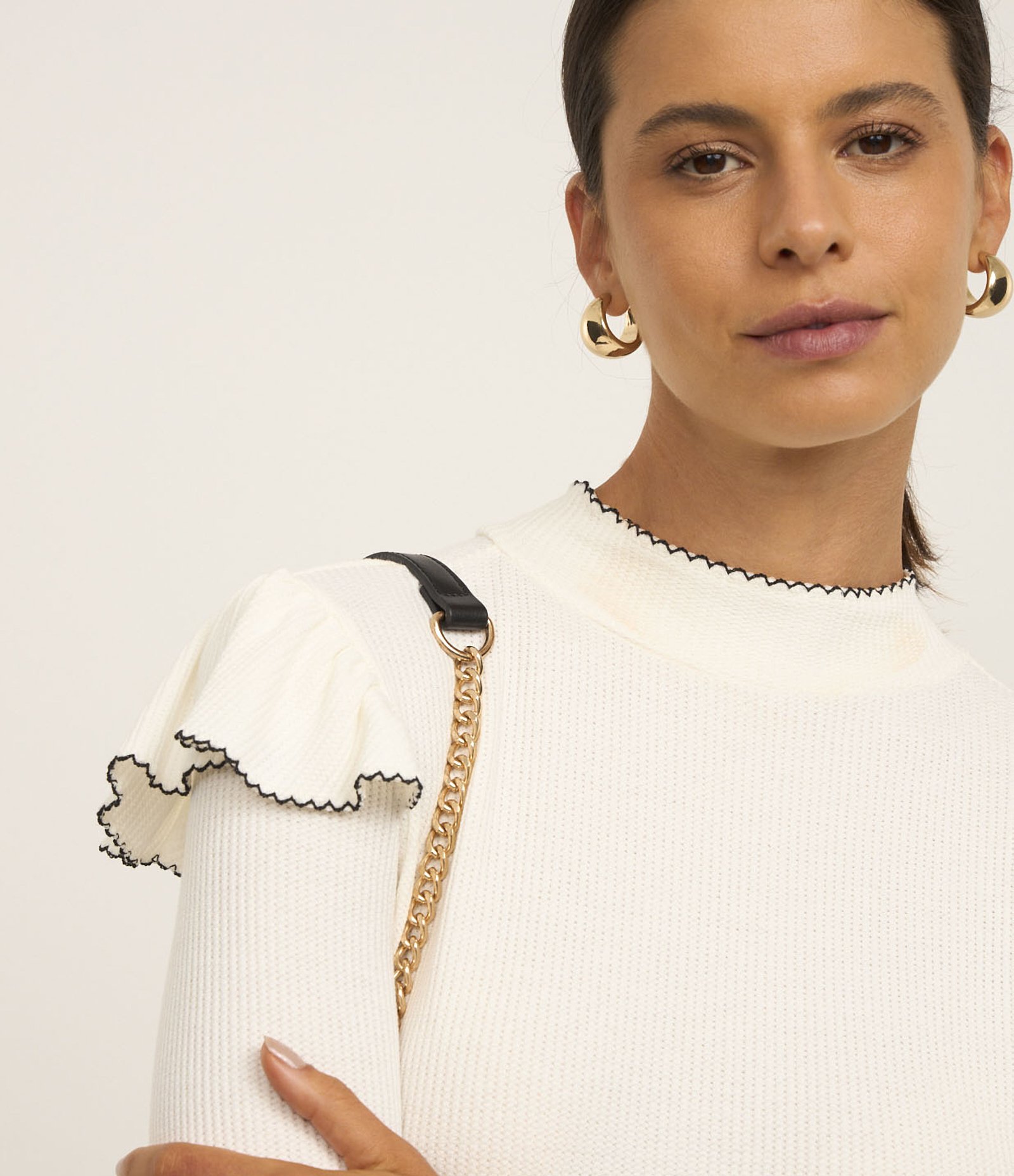 Blusa Manga Longa Texturizada Com Babadinhos Branco 3