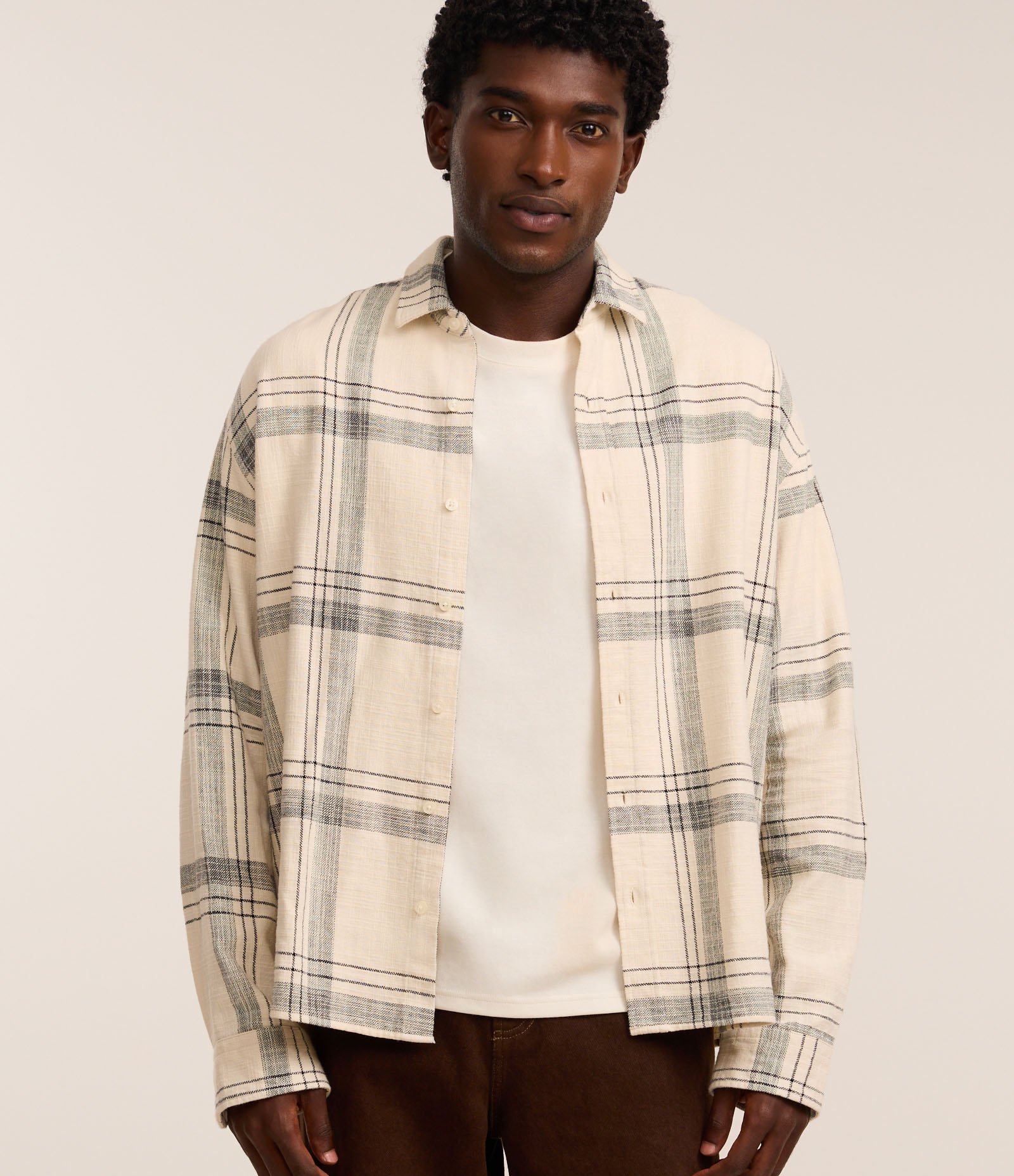 Camisa Relaxed em Flanela com Estampa Xadrez Texturizada Off White 1