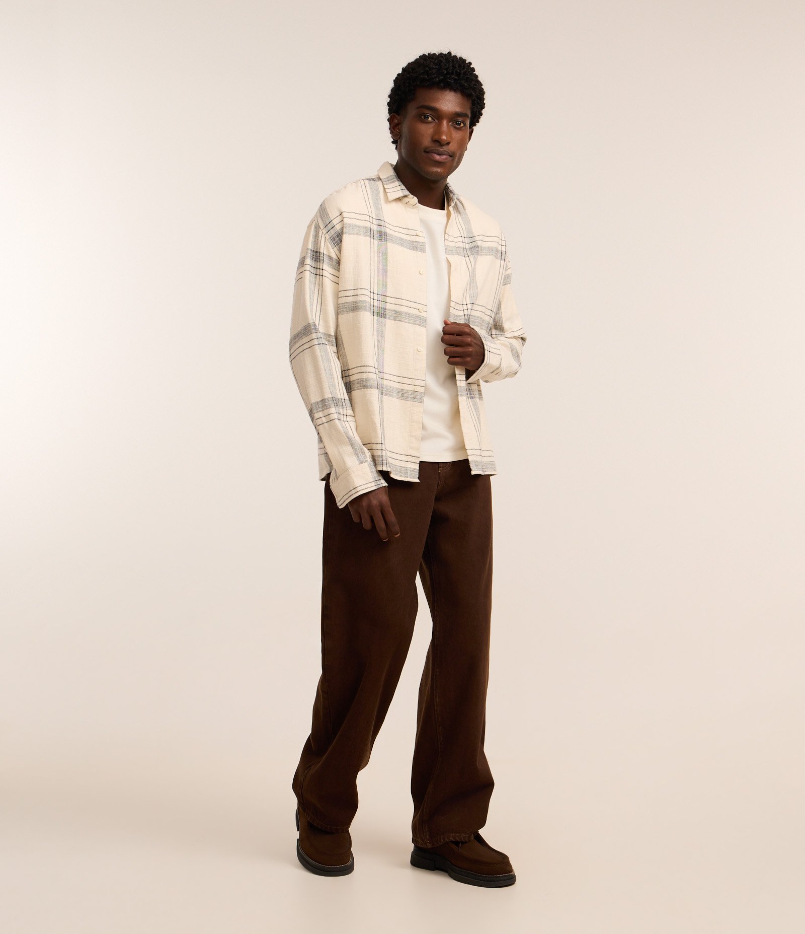 Camisa Relaxed em Flanela com Estampa Xadrez Texturizada Off White 2