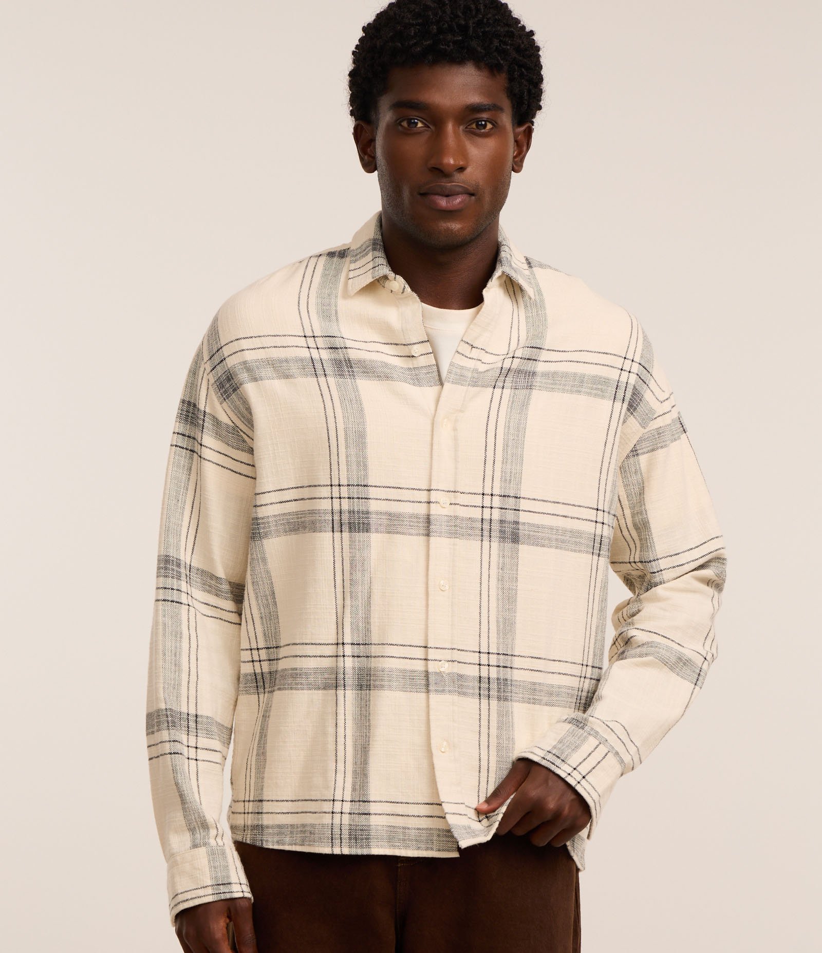 Camisa Relaxed em Flanela com Estampa Xadrez Texturizada Off White 4