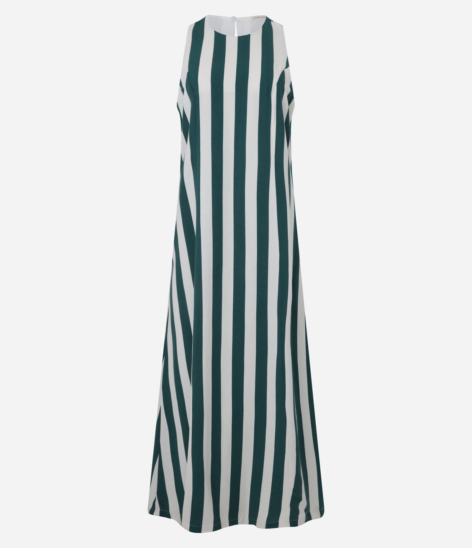 Vestido Evasê Midi Sem Manga em Viscolinho Listrado Verde 7