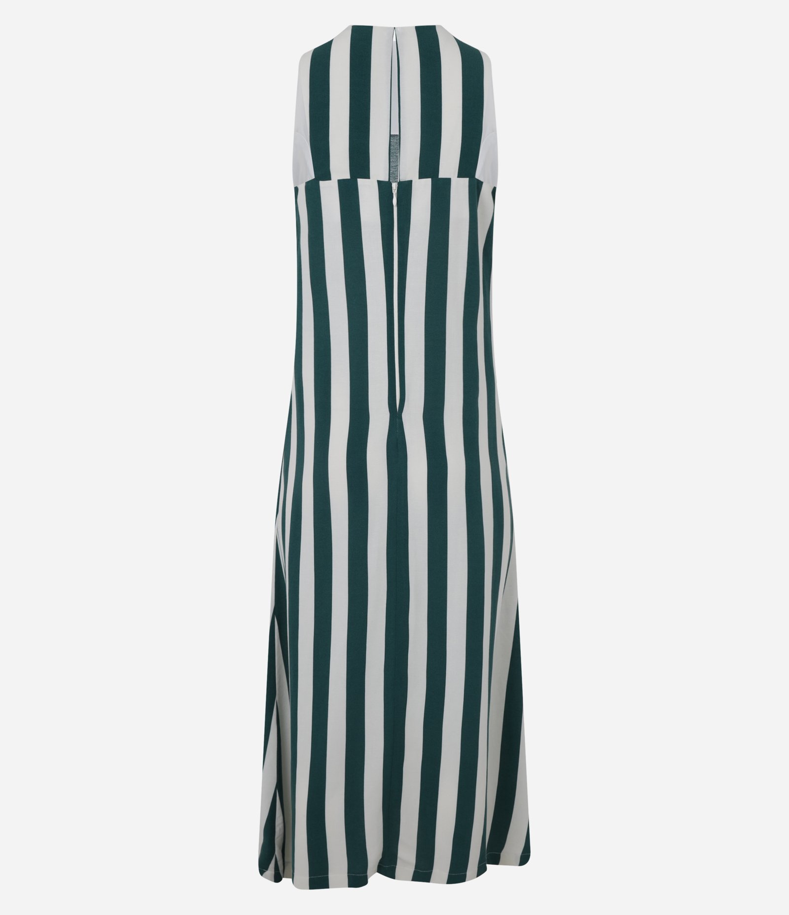 Vestido Evasê Midi Sem Manga em Viscolinho Listrado Verde 8