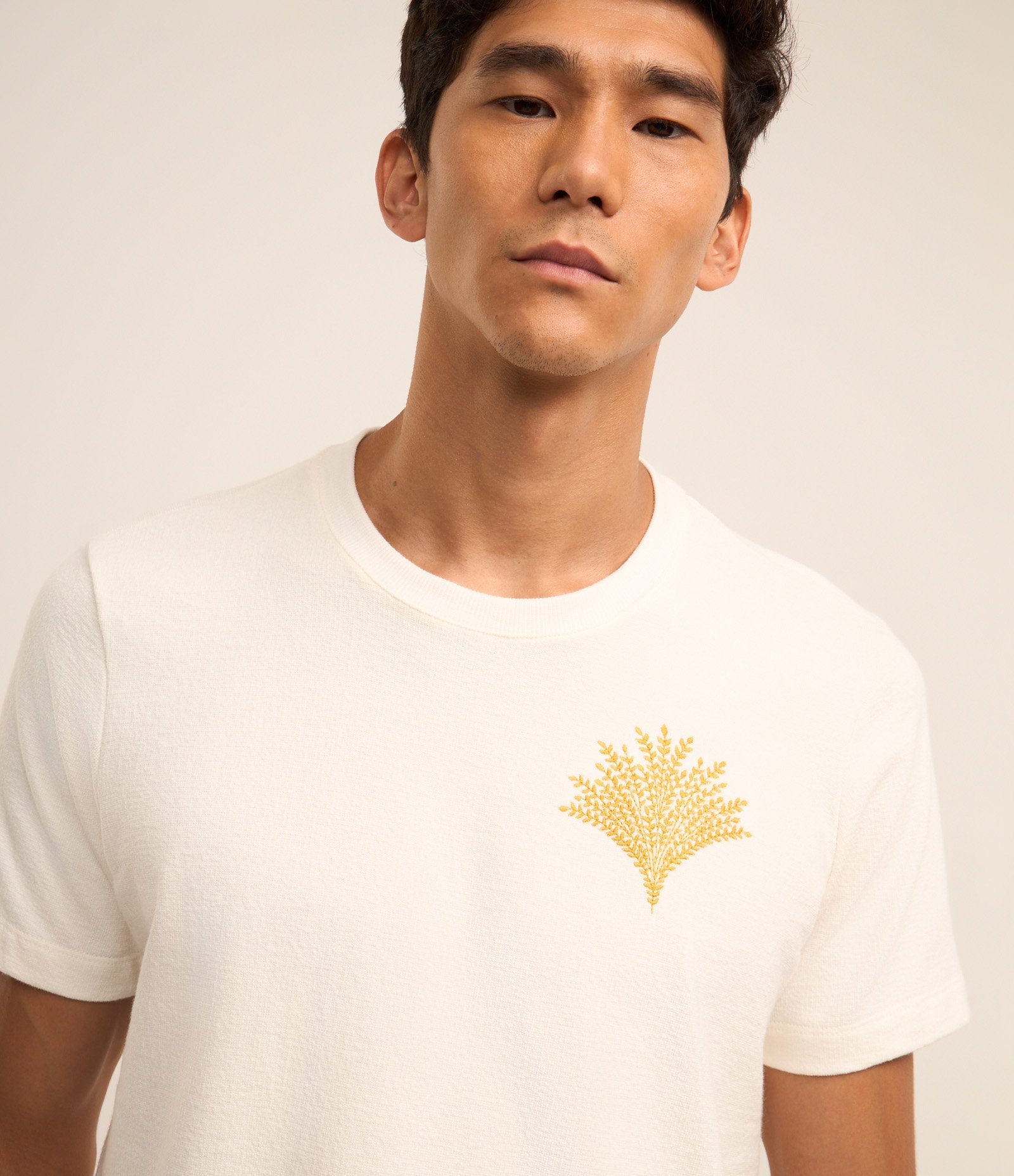 Camiseta Regular em Algodão com Estampa Bordada Branco 5