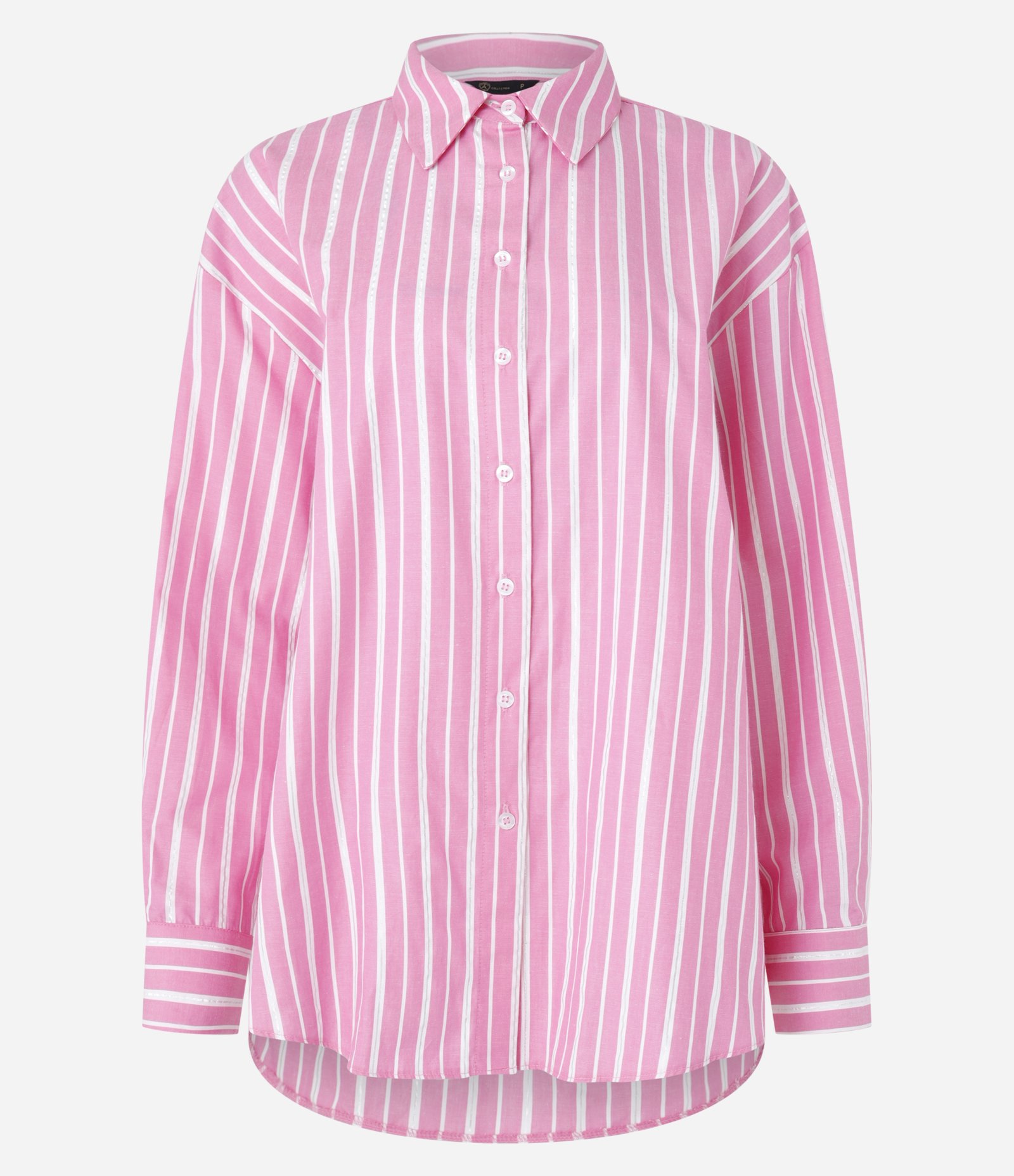 Camisa em Tricoline com Listras a Fio Tinto e Fio Metalizado Rosa 5