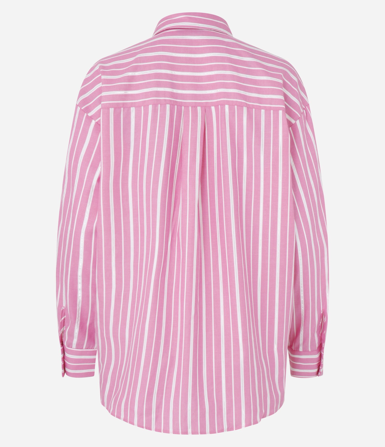 Camisa em Tricoline com Listras a Fio Tinto e Fio Metalizado Rosa 6