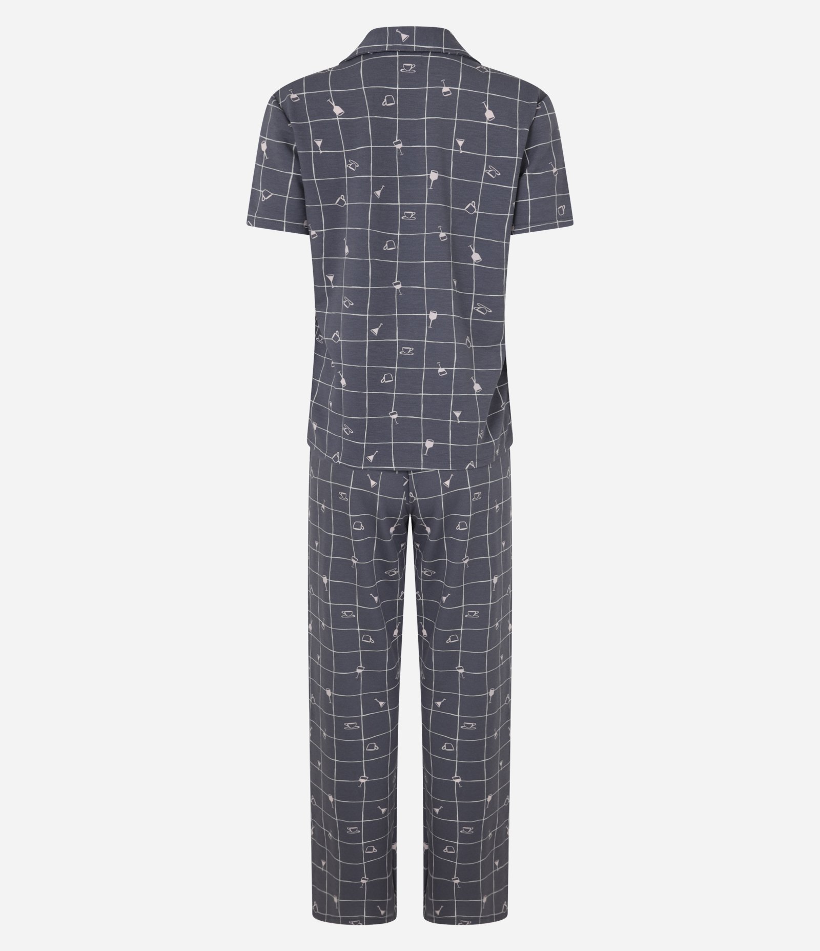 Pijama em Viscolycra com Estampa Xadrez Grid Vinho e Café Cinza 5