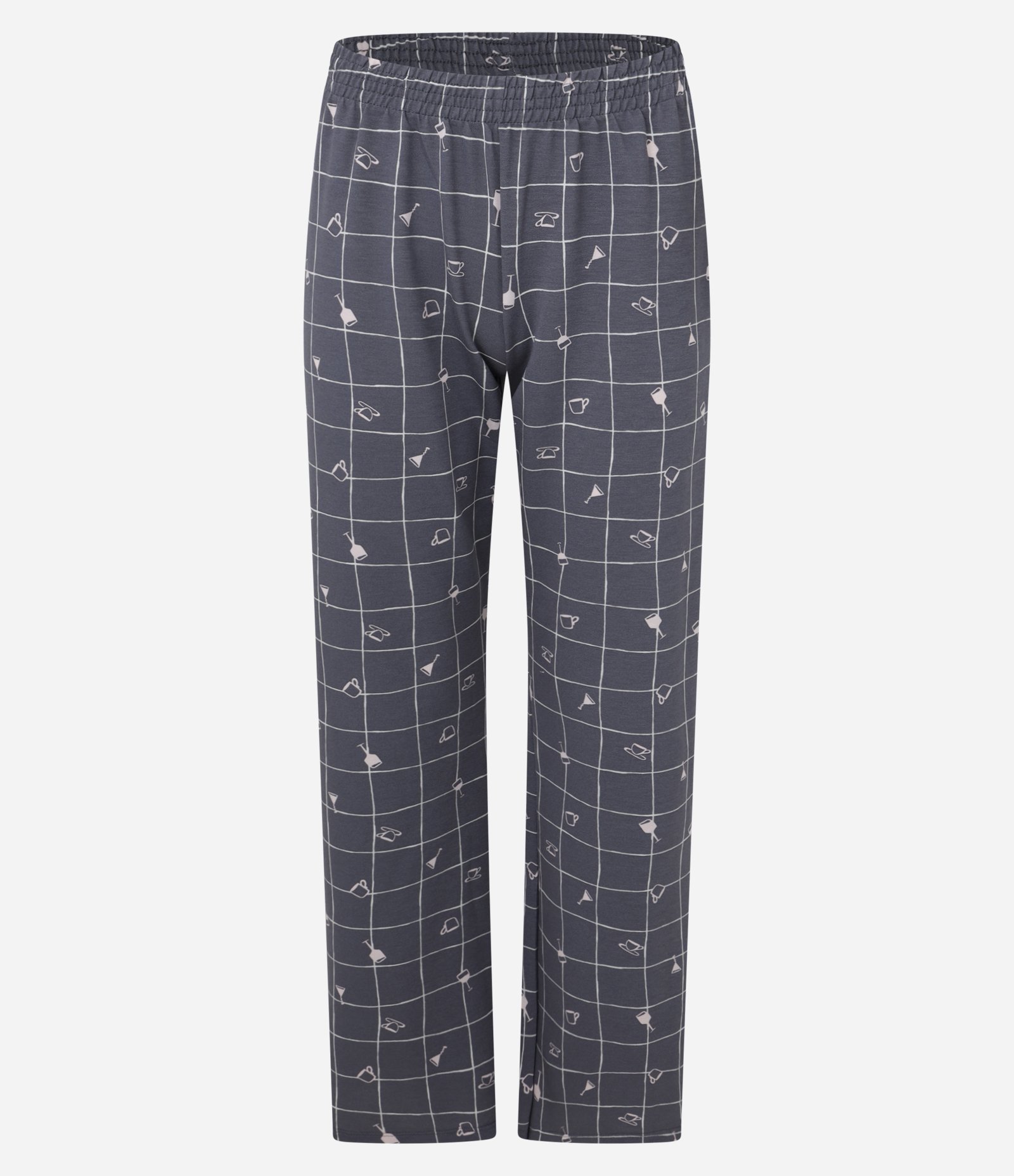 Pijama em Viscolycra com Estampa Xadrez Grid Vinho e Café Cinza 6