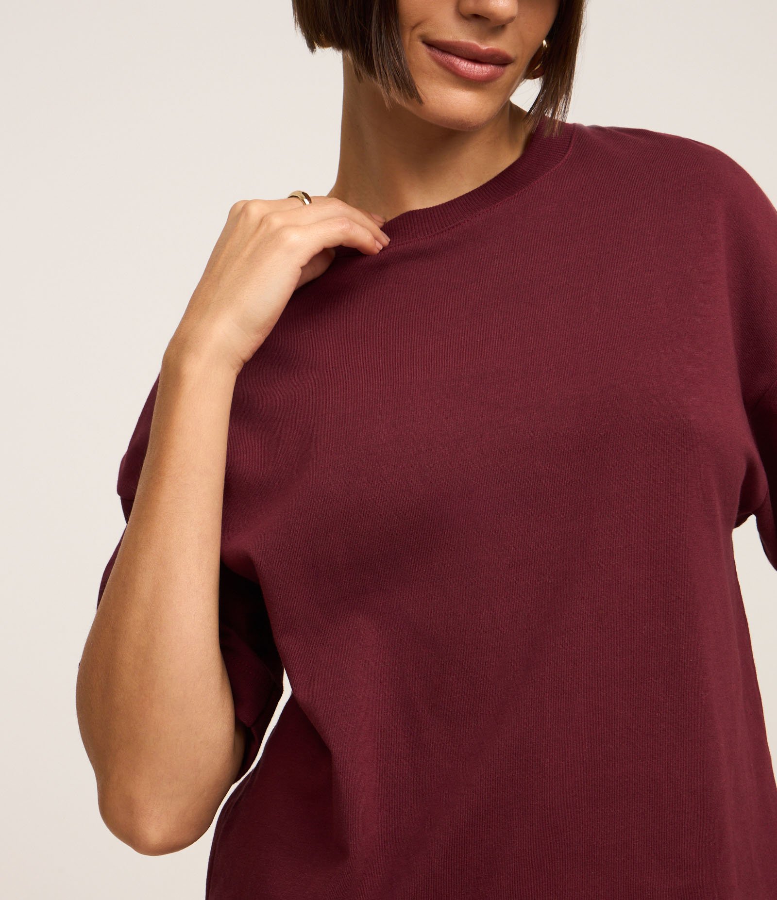 Blusa Oversized Básica em Malhão com Manga Curta Vinho 3