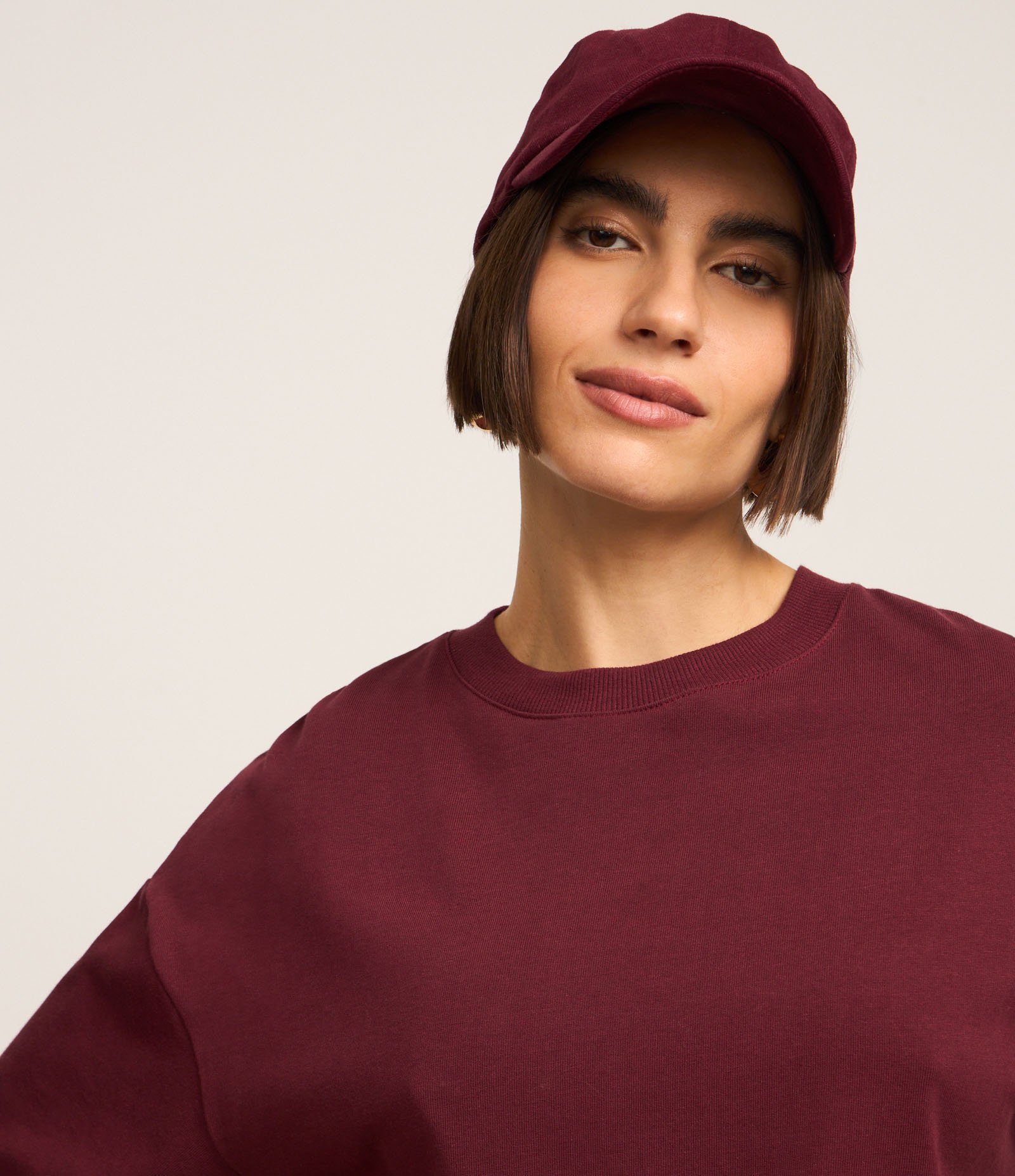Blusa Oversized Básica em Malhão com Manga Curta Vinho 4