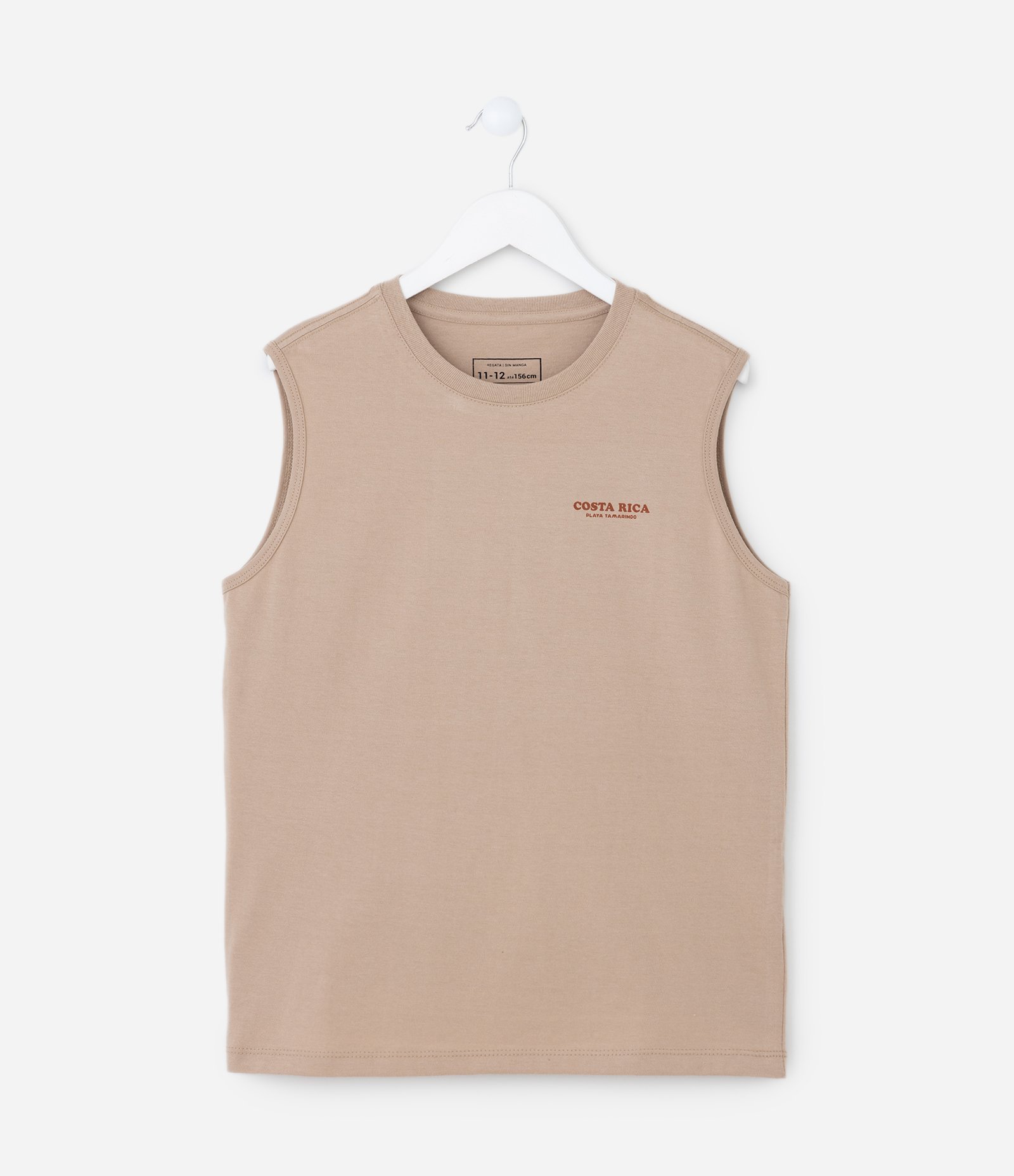 Regata Infantil com Lettering Frente e Verso Costa Rica - Tam 5 a 14 Anos Bege 1