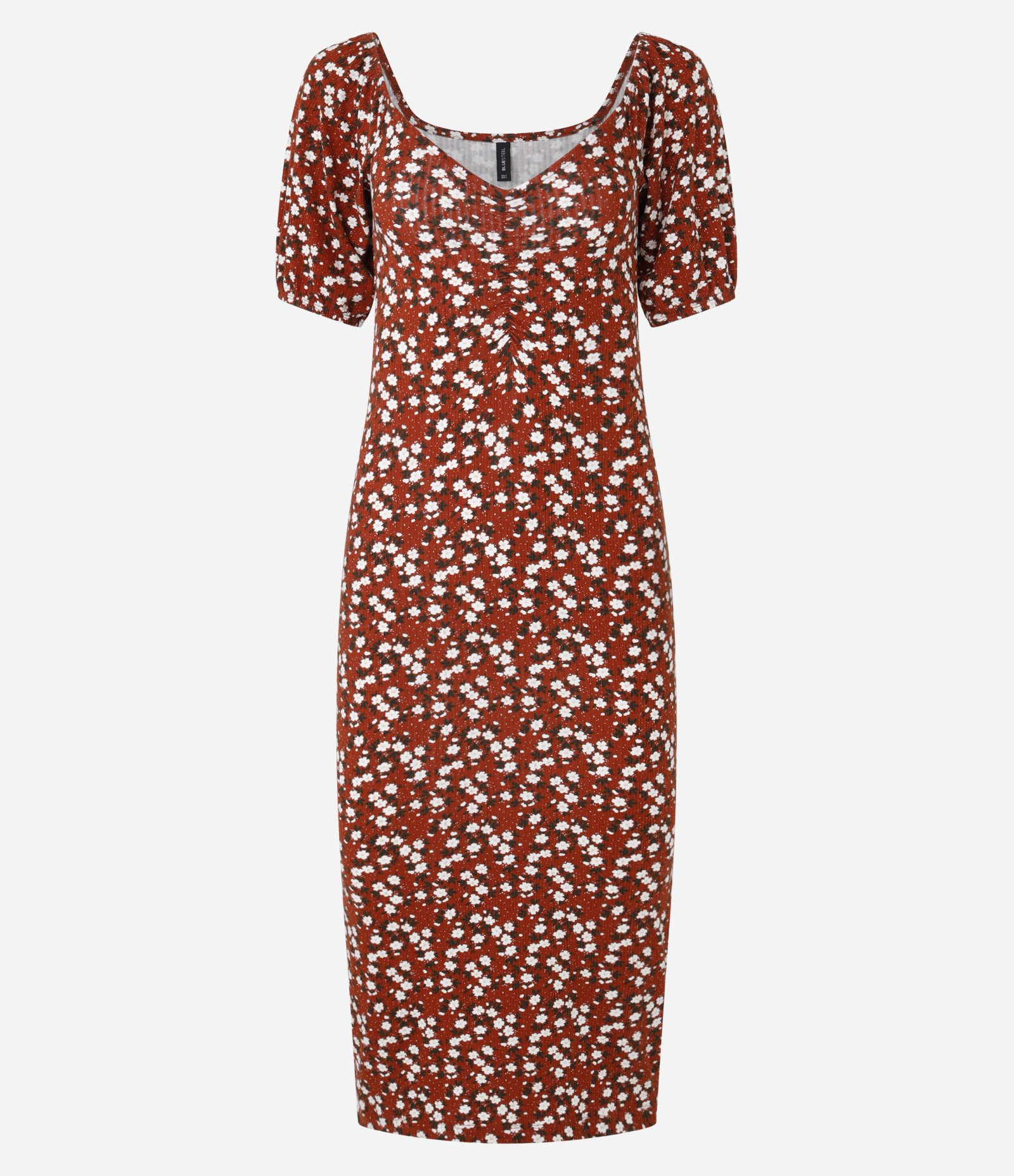 Vestido Midi com Decote Coração Franzido e Estampa Floral Vermelho 4