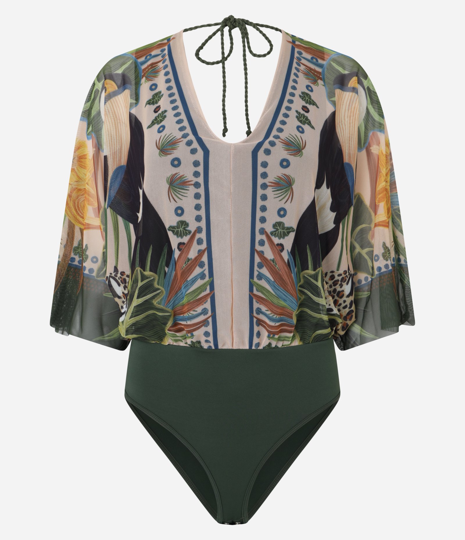 Body em Tule com Estampa Tropical e Manga Amplas Multicores 6