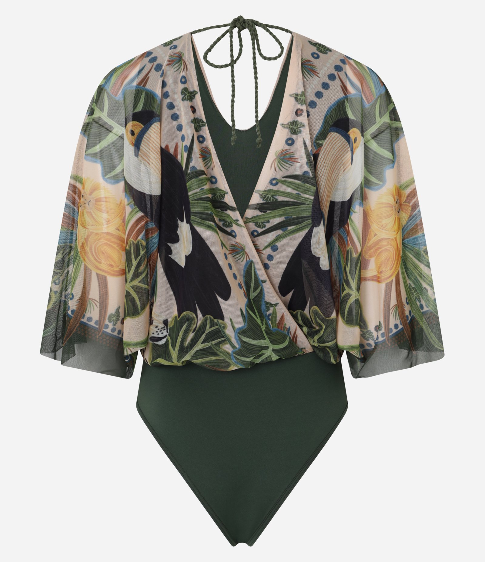 Body em Tule com Estampa Tropical e Manga Amplas Multicores 7