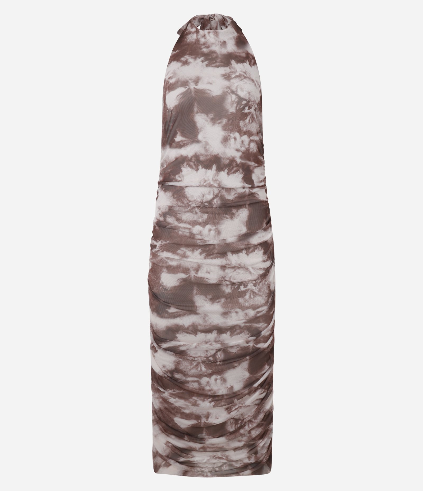 Vestido Midi em Tule Frente Única Drapeado Marrom 5