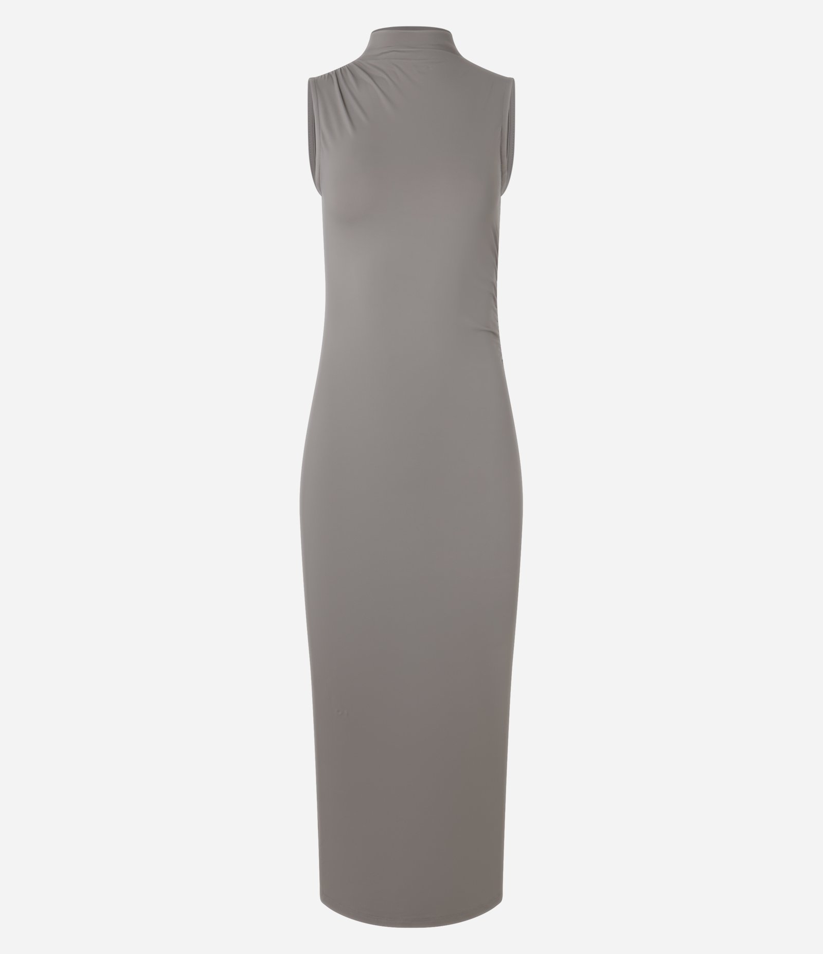 Vestido Long Midi em Microfibra com Golinha e Franzido na Lateral Marrom 5