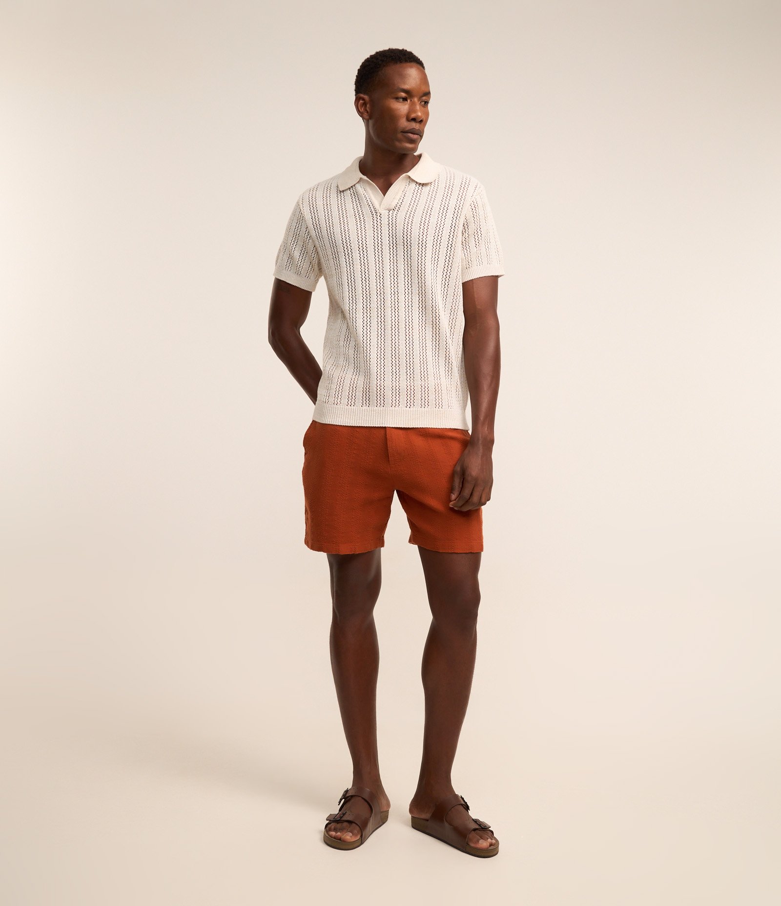 Camisa Polo com Efeito Crochê Off White 2