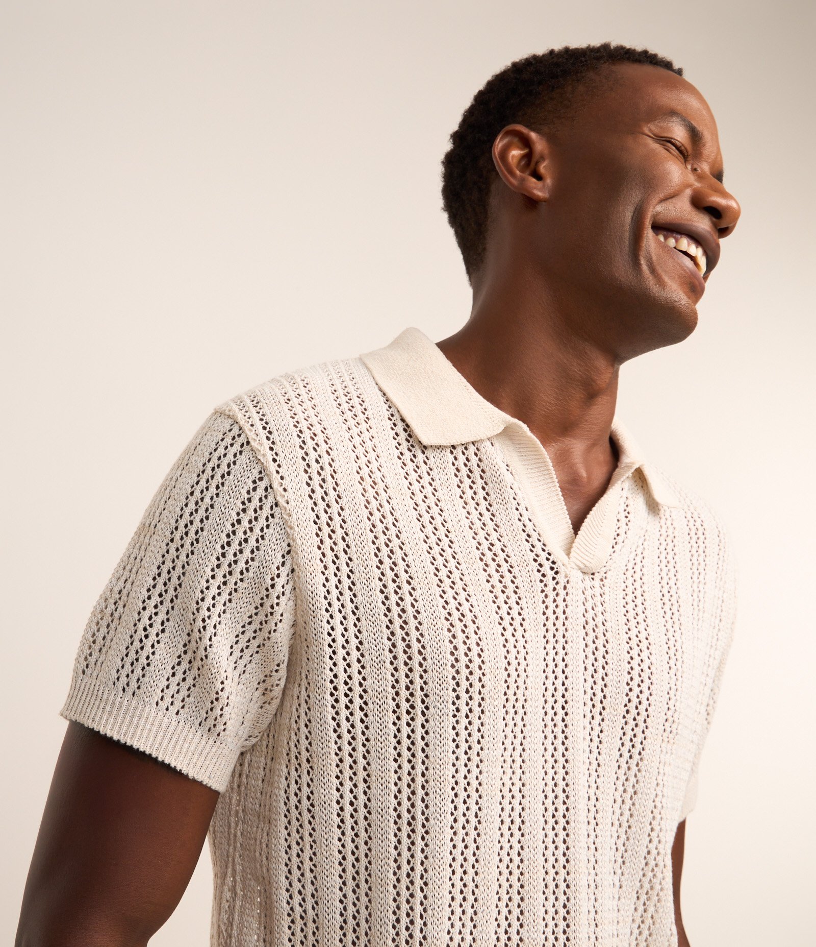 Camisa Polo com Efeito Crochê Off White 3