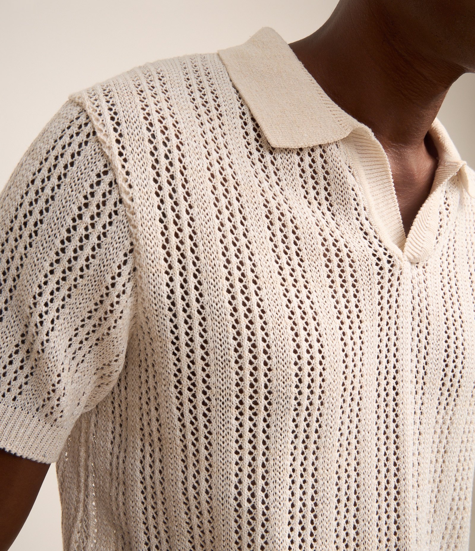 Camisa Polo com Efeito Crochê Off White 4