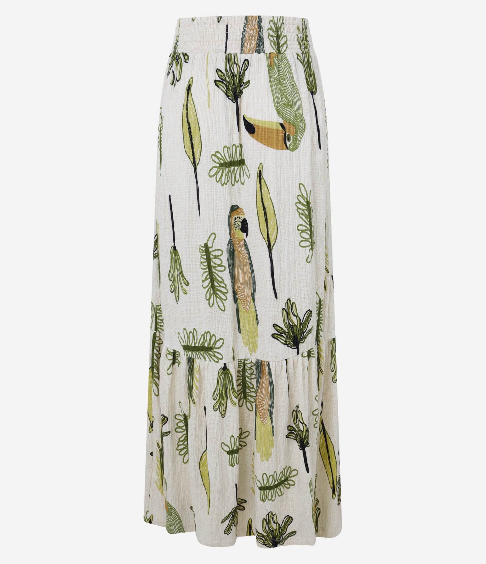 Saia New Midi em Viscose com Estampa Folhagem e Pássaro Off White 7