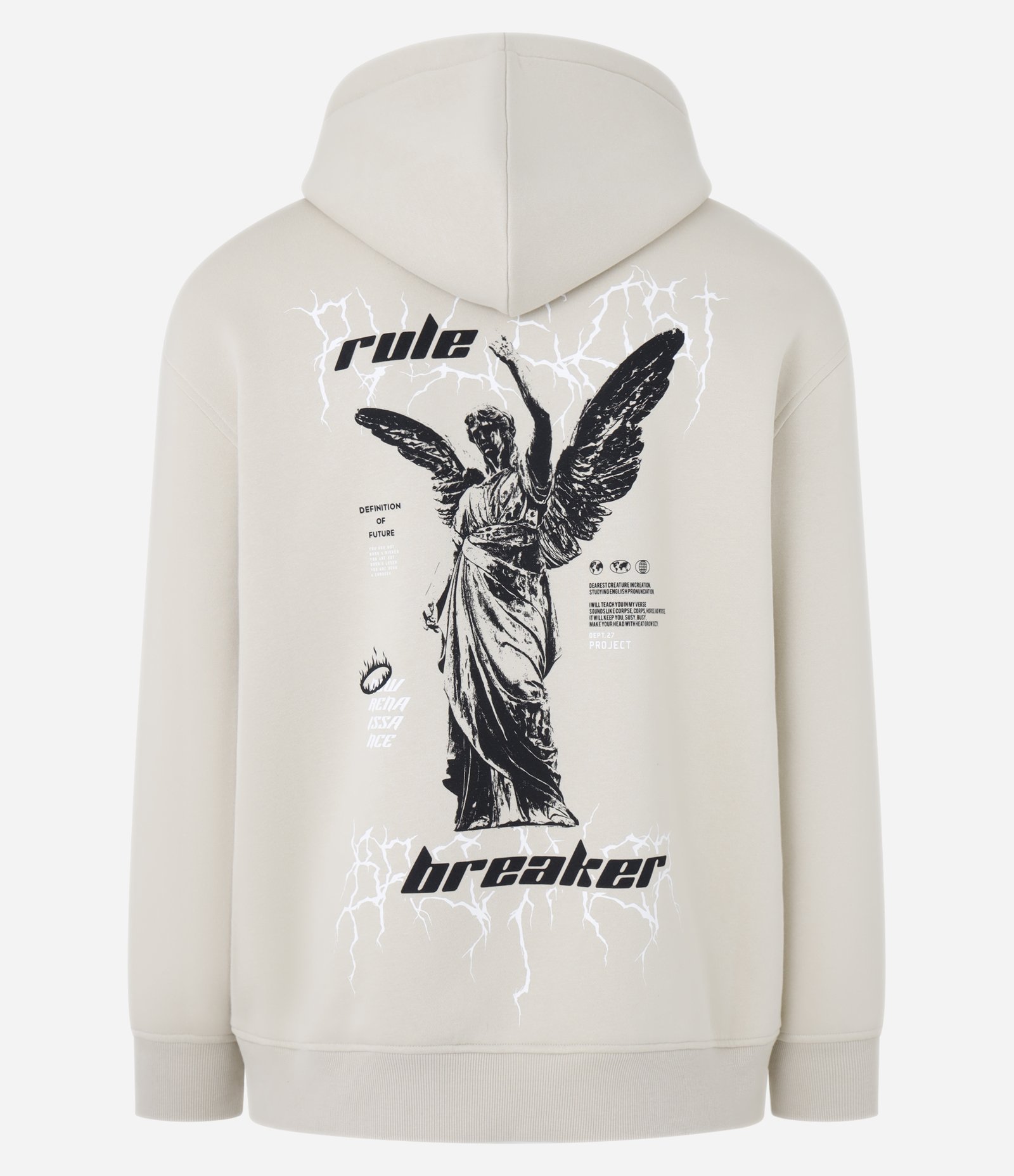 Moletom Relaxed com Capuz e Estampa de Estátua nas Costas Bege 6