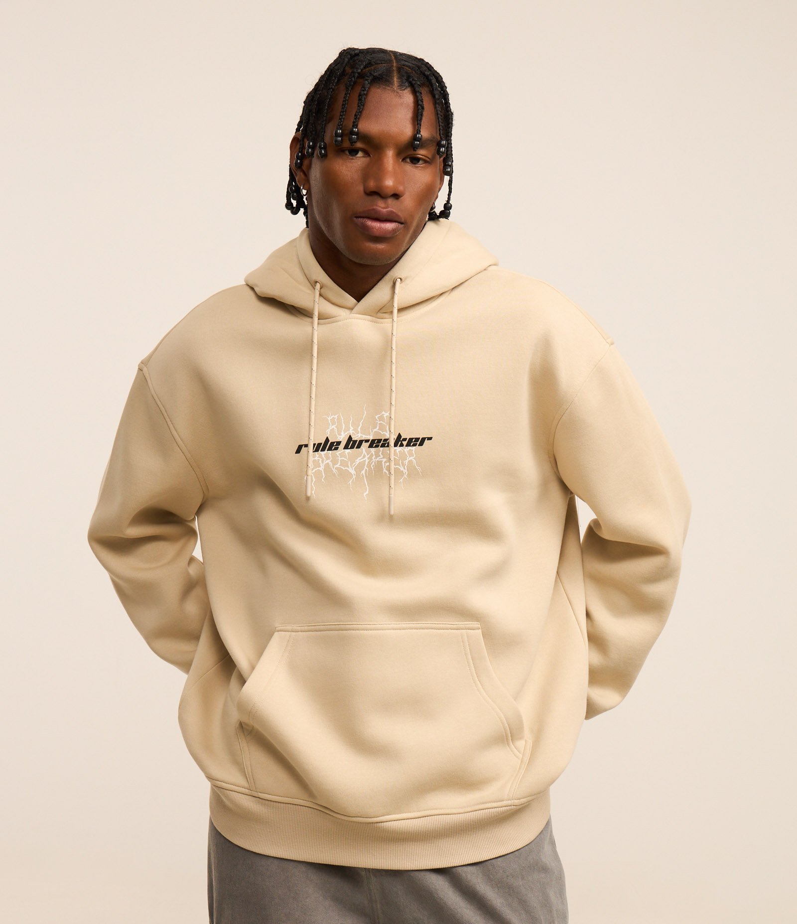 Moletom Relaxed com Capuz e Estampa de Estátua nas Costas Bege 1